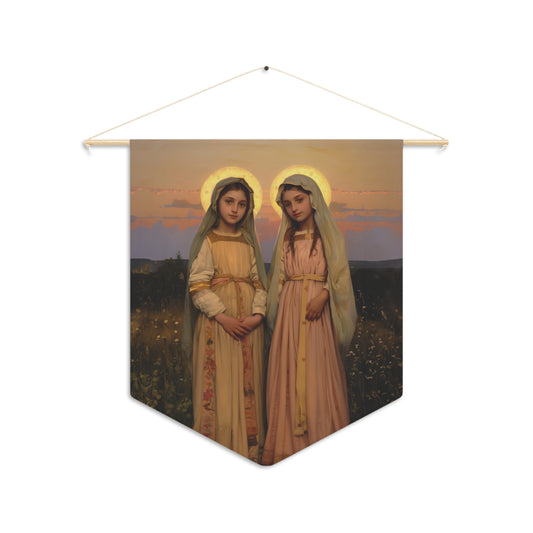 Saints Nunilo and Alodia Pennant / Banner / Wall Hanging - Prayer room art - 18" x 21" - Catholic prayer Religious - Large Banner