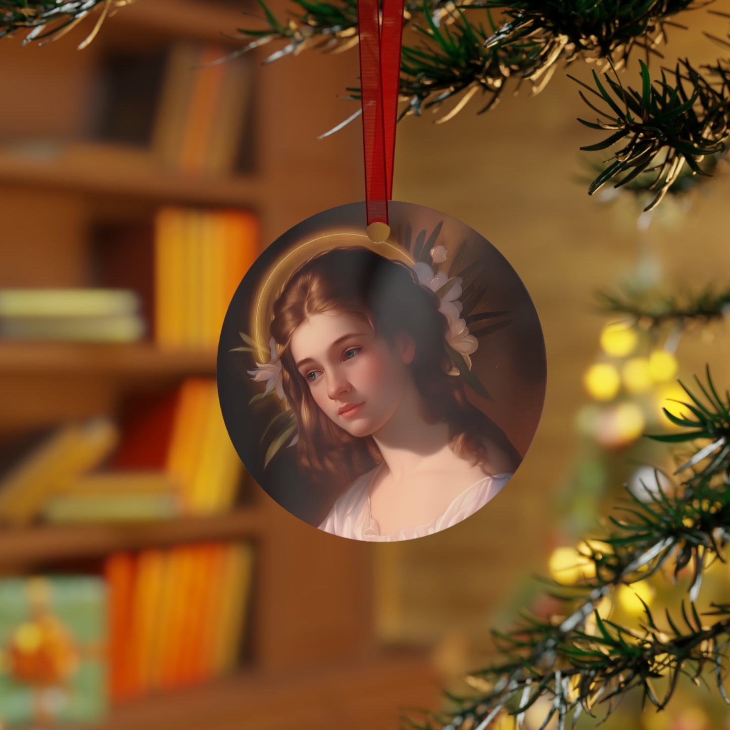 Saint Cecilia Metal Ornament - Religious Holiday Christmas Keepsake - Catholic Ornament - Christmas