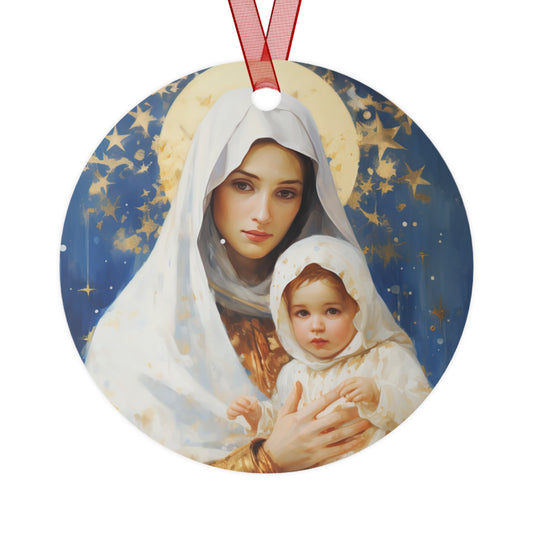 Divine Frost - Our Lady of the Snows Metal Ornament - Religious Holiday Christmas Ornament and Keepsake - Double sided - Prayer Ornament