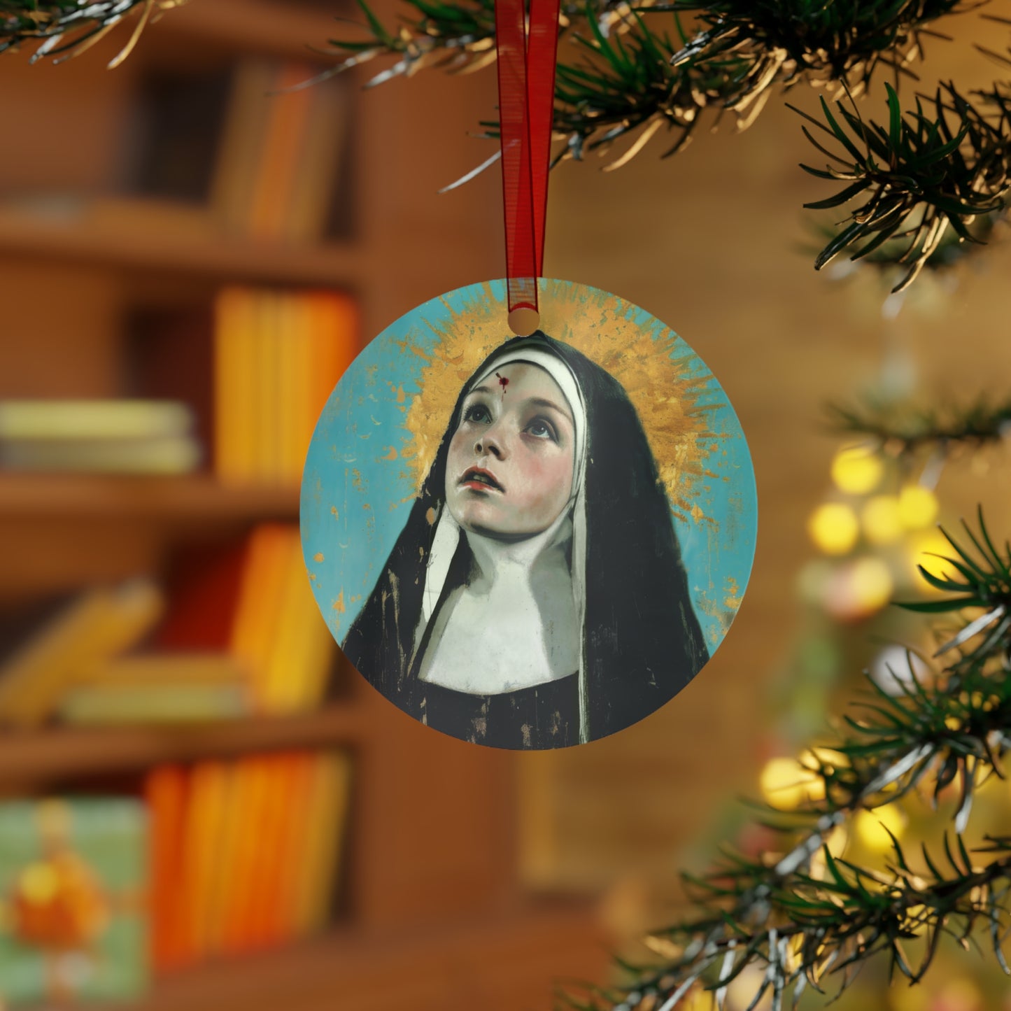 Saint Rita of Cascia Metal Ornament - Religious Holiday Christmas Ornament and Keepsake - Double sided - Prayer Ornament