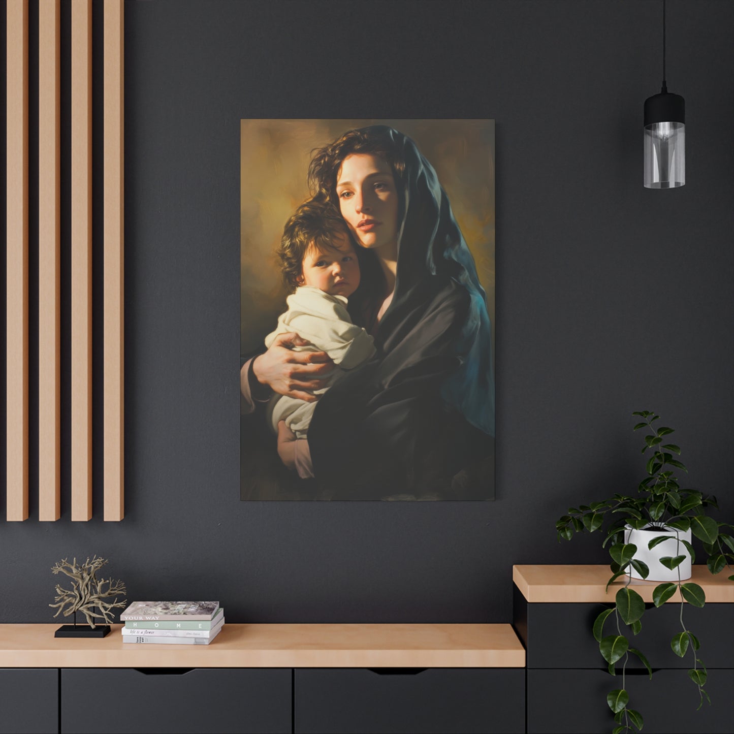 A mother's Gentle Embrace - Mary and The Christ Child - Museum Wrapped Canvas - Print - Religious Art for your Home - Catholic Saint Art