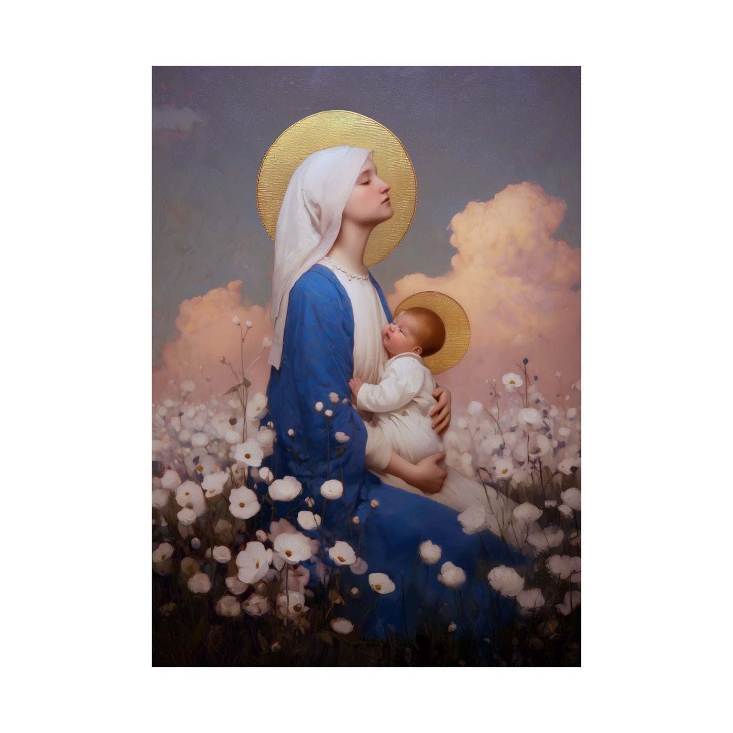 Our Lady Among the Flowers -  Catholic Art - Multiple Sizes - Premium Posters - Catholic Art - Christian Home - Catholic Saint Art