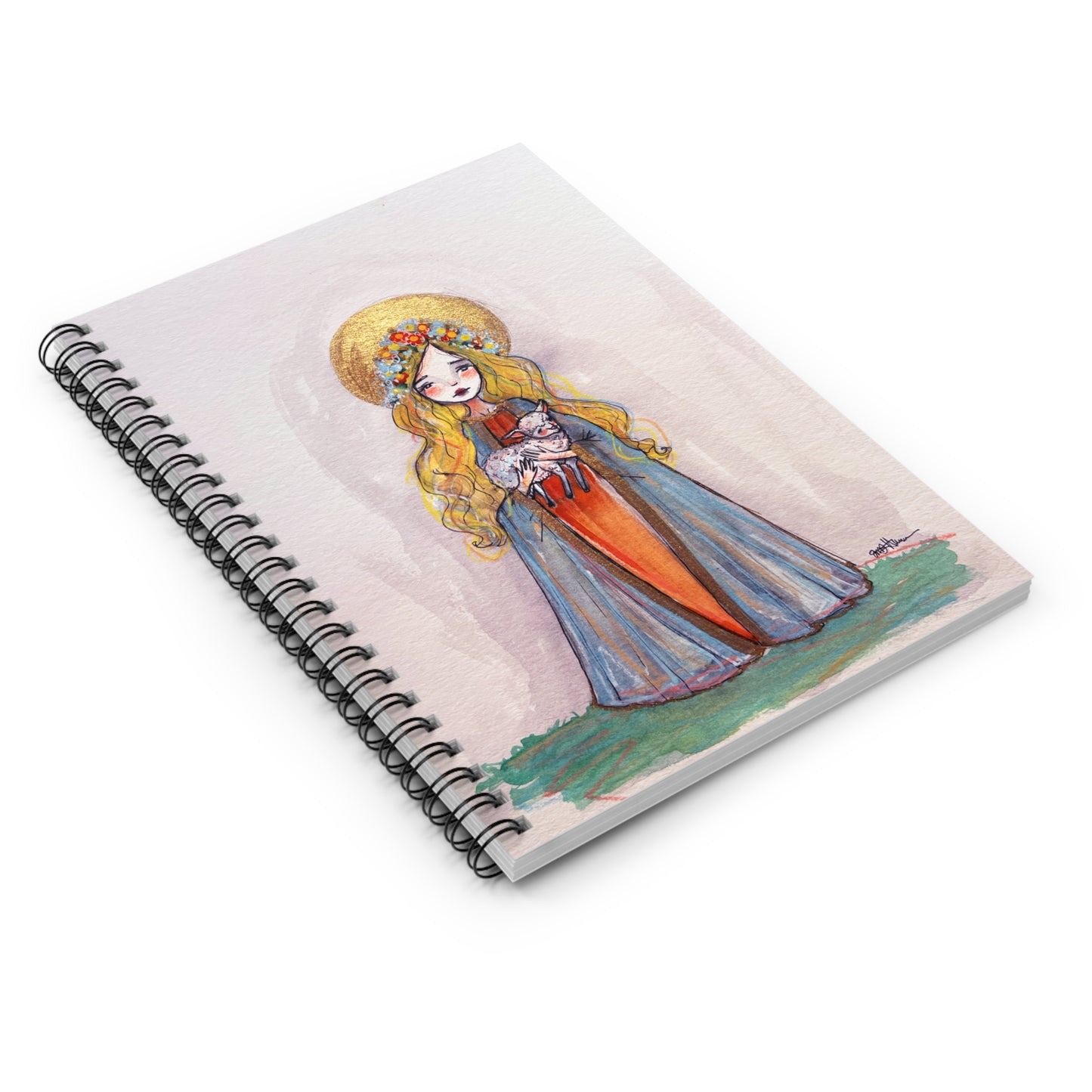 Saint Agnes of Rome Catholic Spiral Notebook | Christian Prayer Journal | Hand-Drawn Sacred Art Notebook Religious Journal