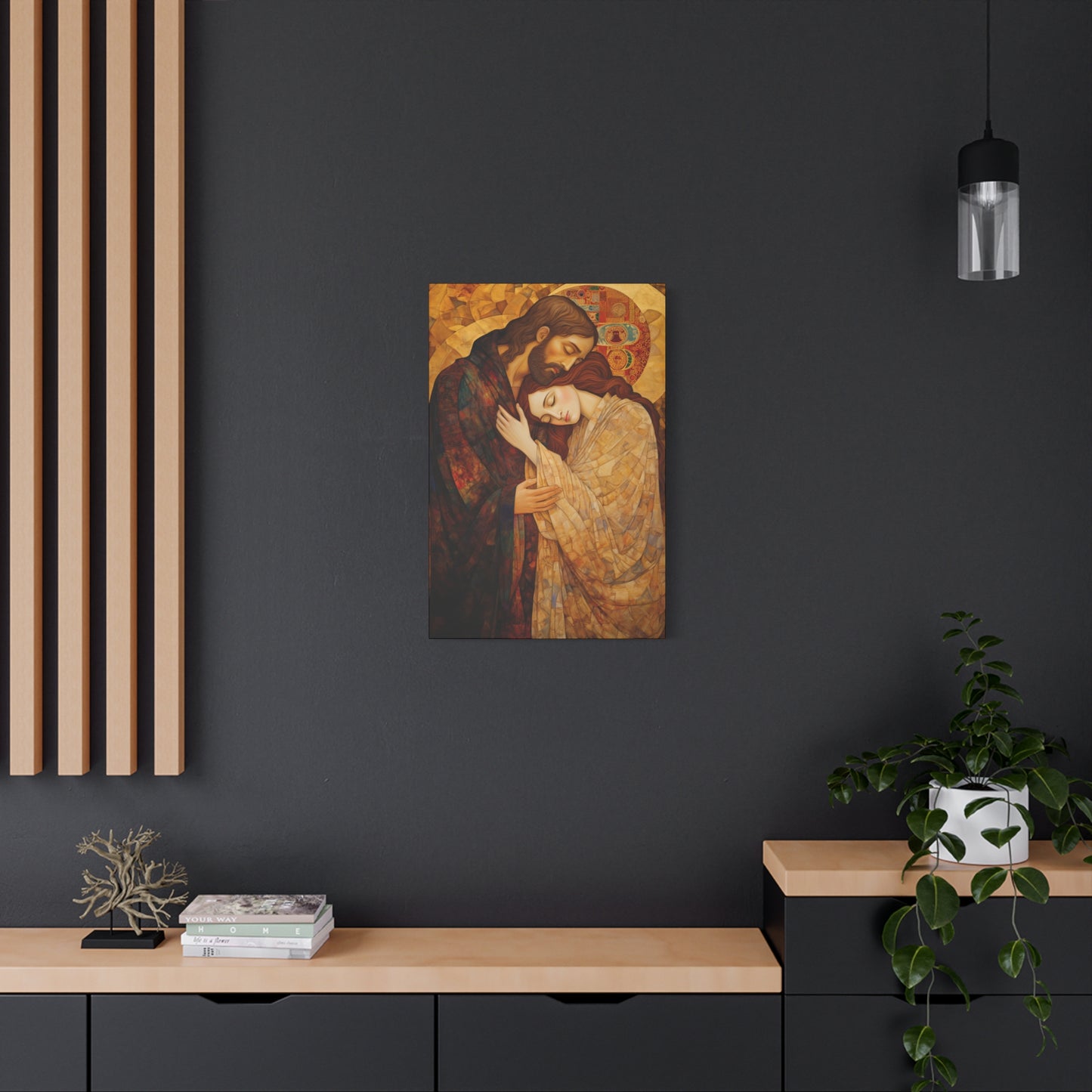 Healing Love- The Embrace of Christ and Mary Magdalene Museum Wrapped Canvas - Sanctified Souls Print -Based on Klimt's The Kiss