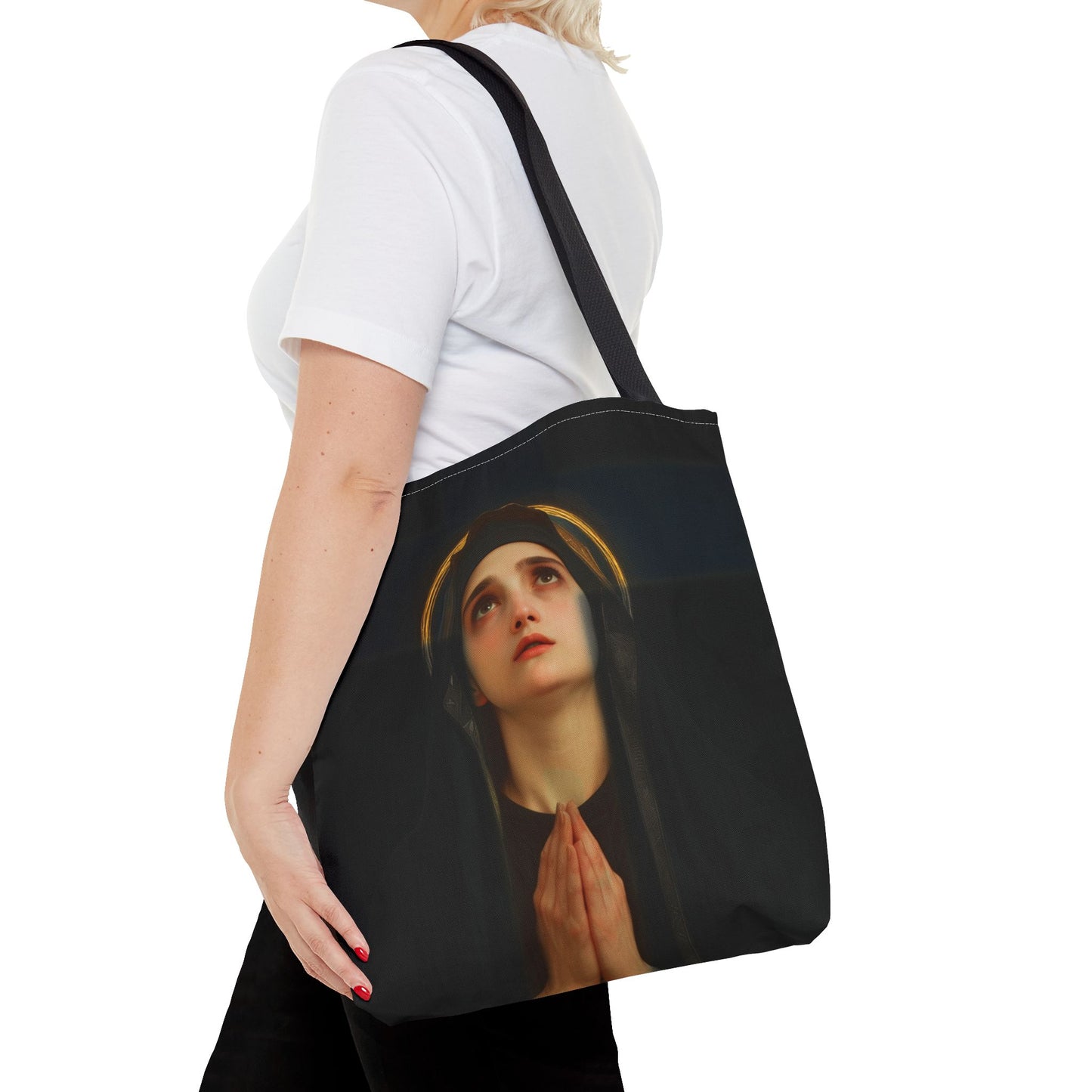 Our Lady of the Cross - Mother Mary  - Our Lady of the Crucifix - Marian Art - Tote Bag - Large Medium Small Faith Art Bag - Tote Purse