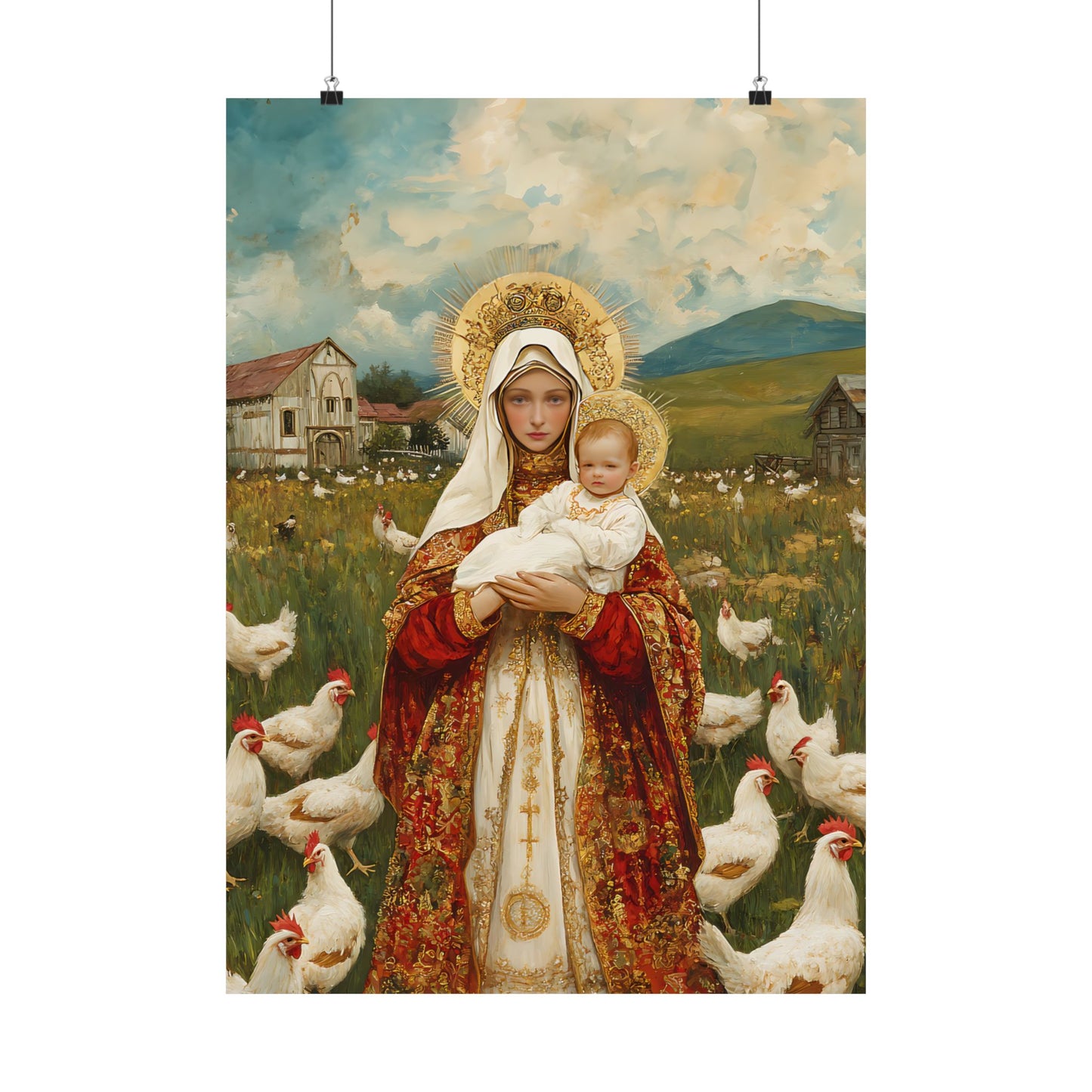 Our Lady of the Hens: Protector of the Humble Flock - Sanctified Souls Print - Multiple Sizes - Premium Posters - Catholic Art - Christian