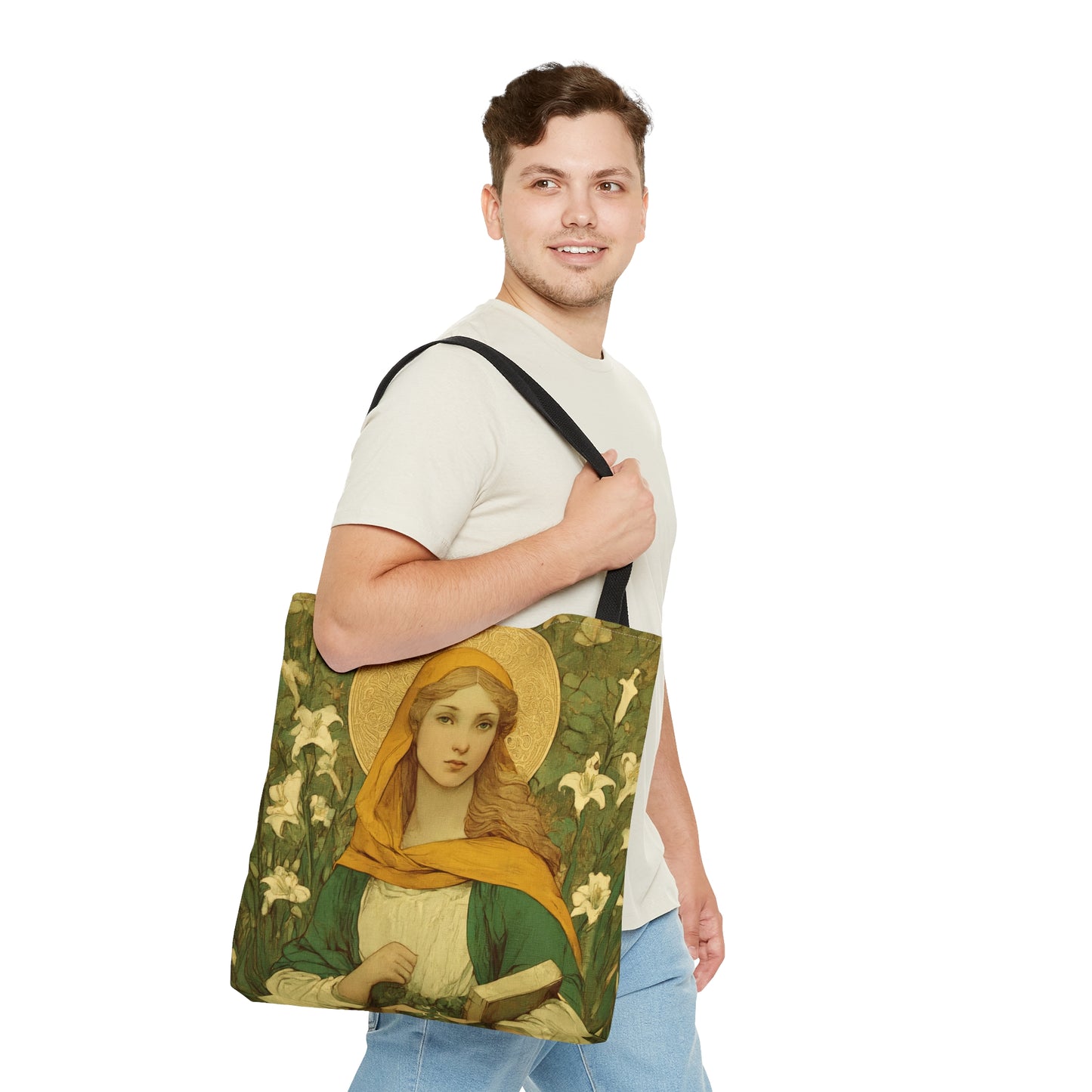 Saint Dymphna Tote Bag - Large Medium Small Faith Art Bag - Catholic Faith Purse - Double Sided