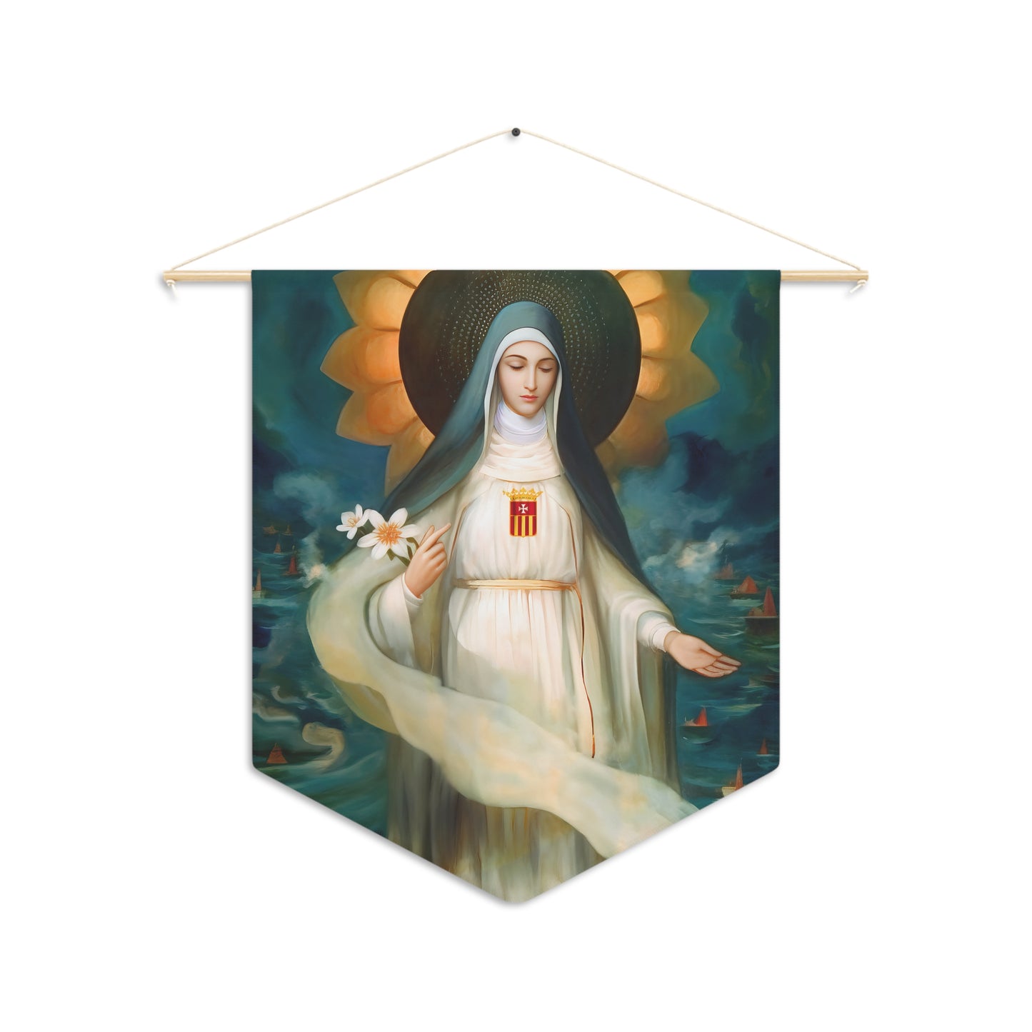 Mary of Cervellon / Saint Maria of Cerevellon Wall Banner / Wall Hanging - Prayer room art - Catholic Home Art - Large Saint Art - 18" x 21"