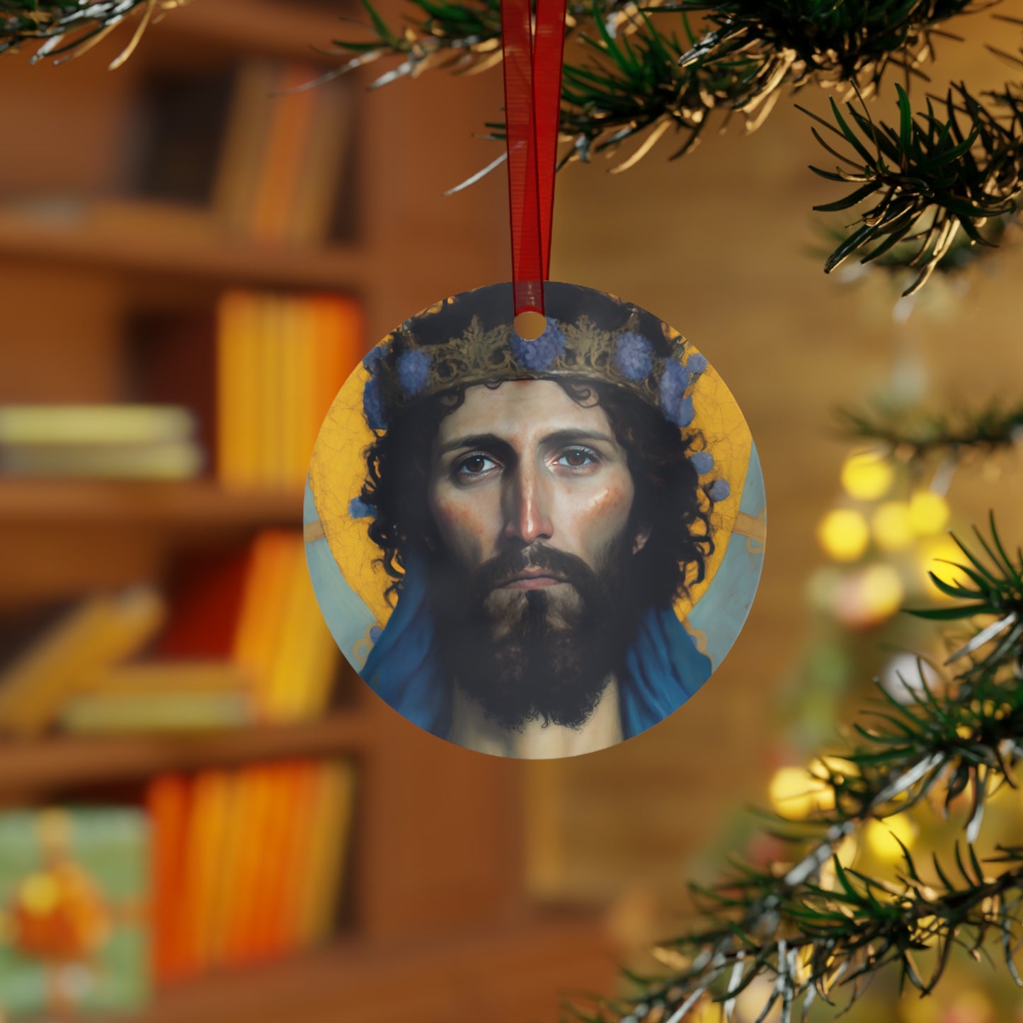 Portrait of Christ our Lord Metal Ornament - Religious Holiday Christmas Ornament and Keepsake - Double sided - Prayer Ornament