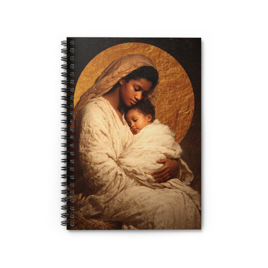 Our Lady of the Manger - Mother Mary and the Christ Child  - Sanctified Souls Art - Religious Based Notebook - Spiral Notebook