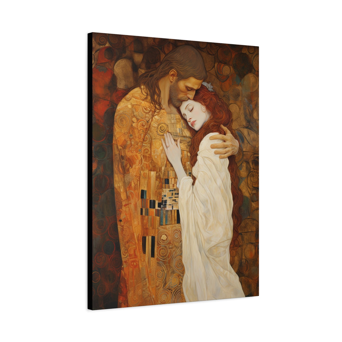 Transcendent Devotion: Christ Embracing Mary Magdalene Museum Wrapped Canvas - Sanctified Souls Print - Based on Klimt's The Kiss