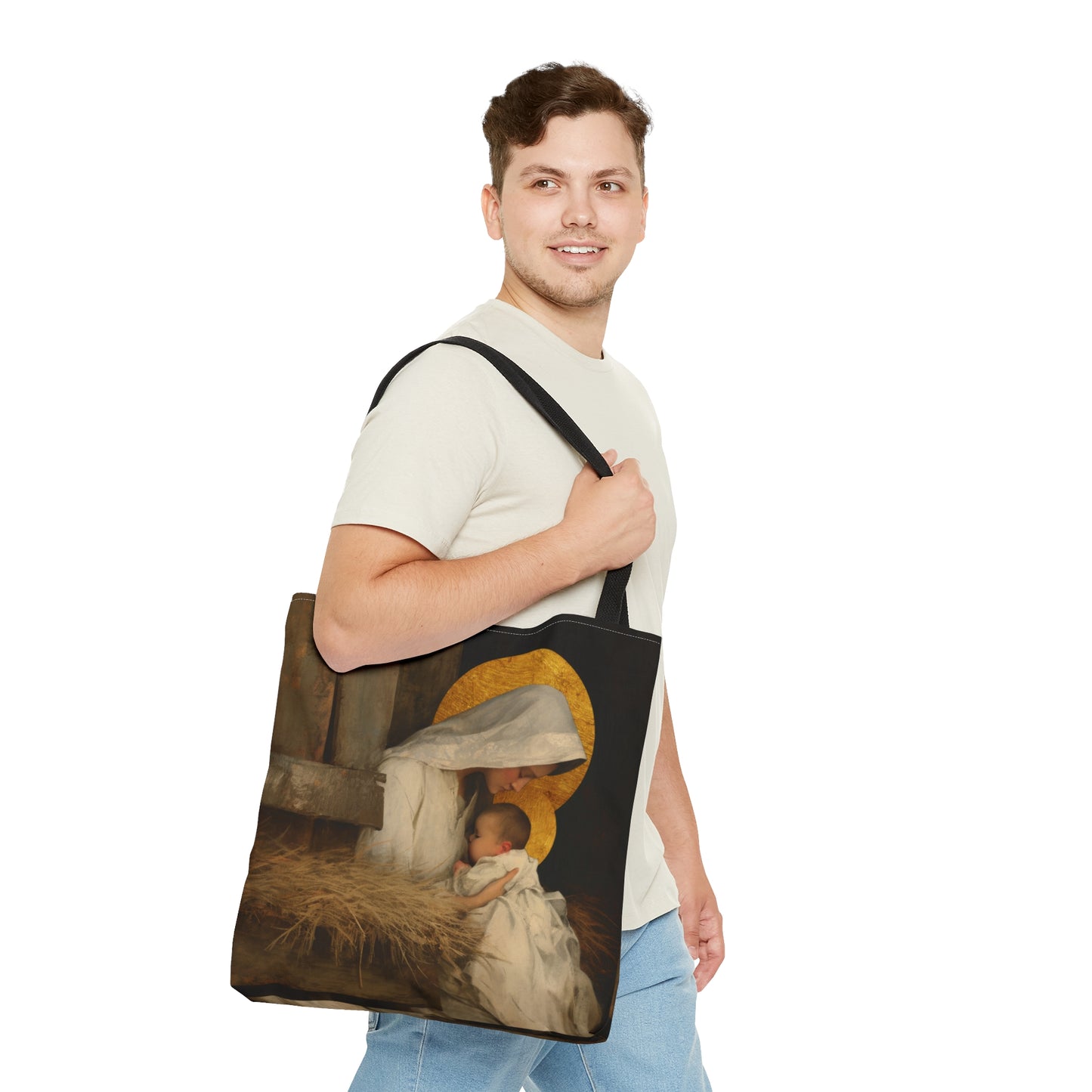 Our Lady of the Manger - Mother Mary and the Christ Child - Tote Bag - Large Medium Small Faith Art Bag - Catholic Faith Purse