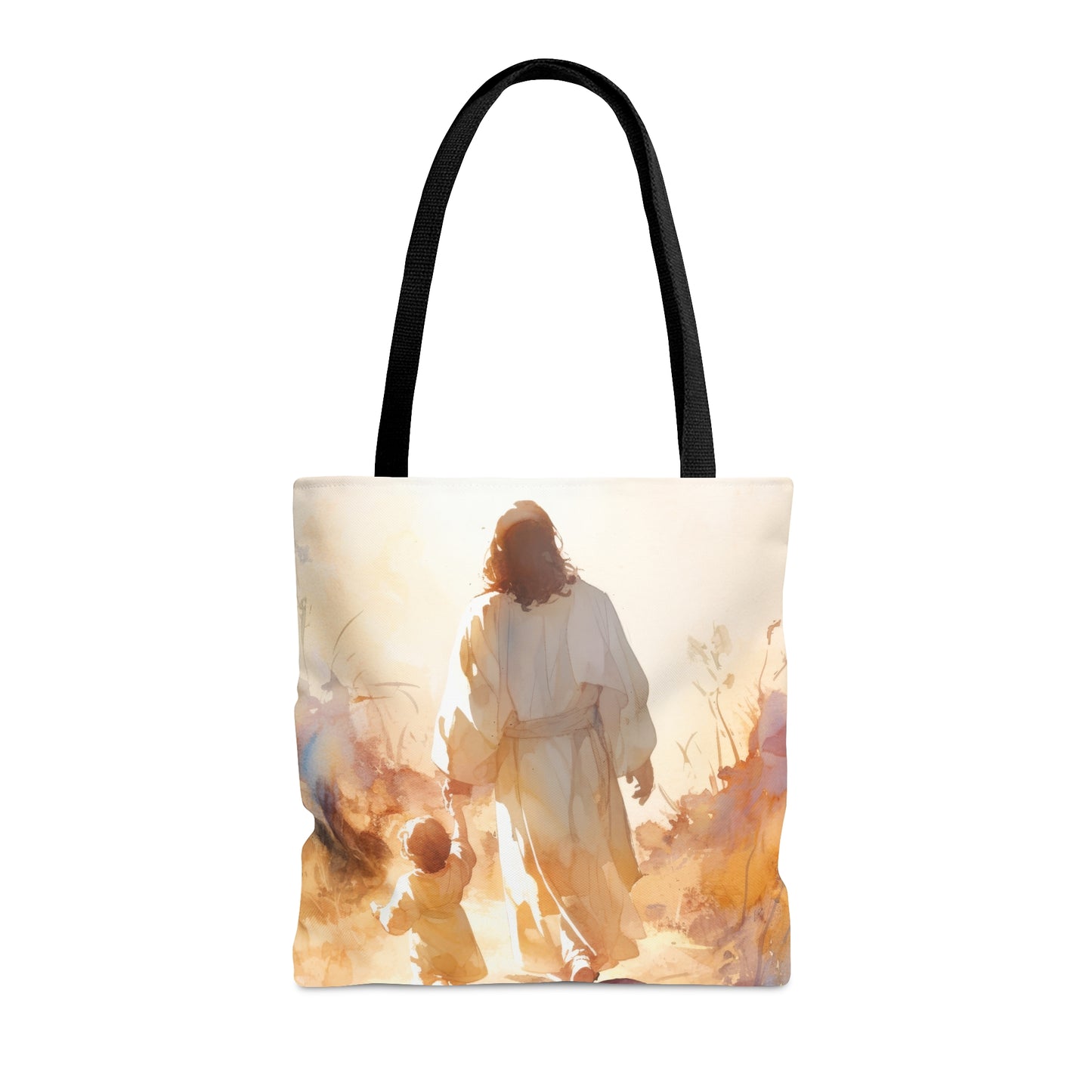 Jesus Guiding a Child in Faith Tote Bag - Large Medium Small Faith Art Bag - Catholic Faith Purse - Religious Carry All