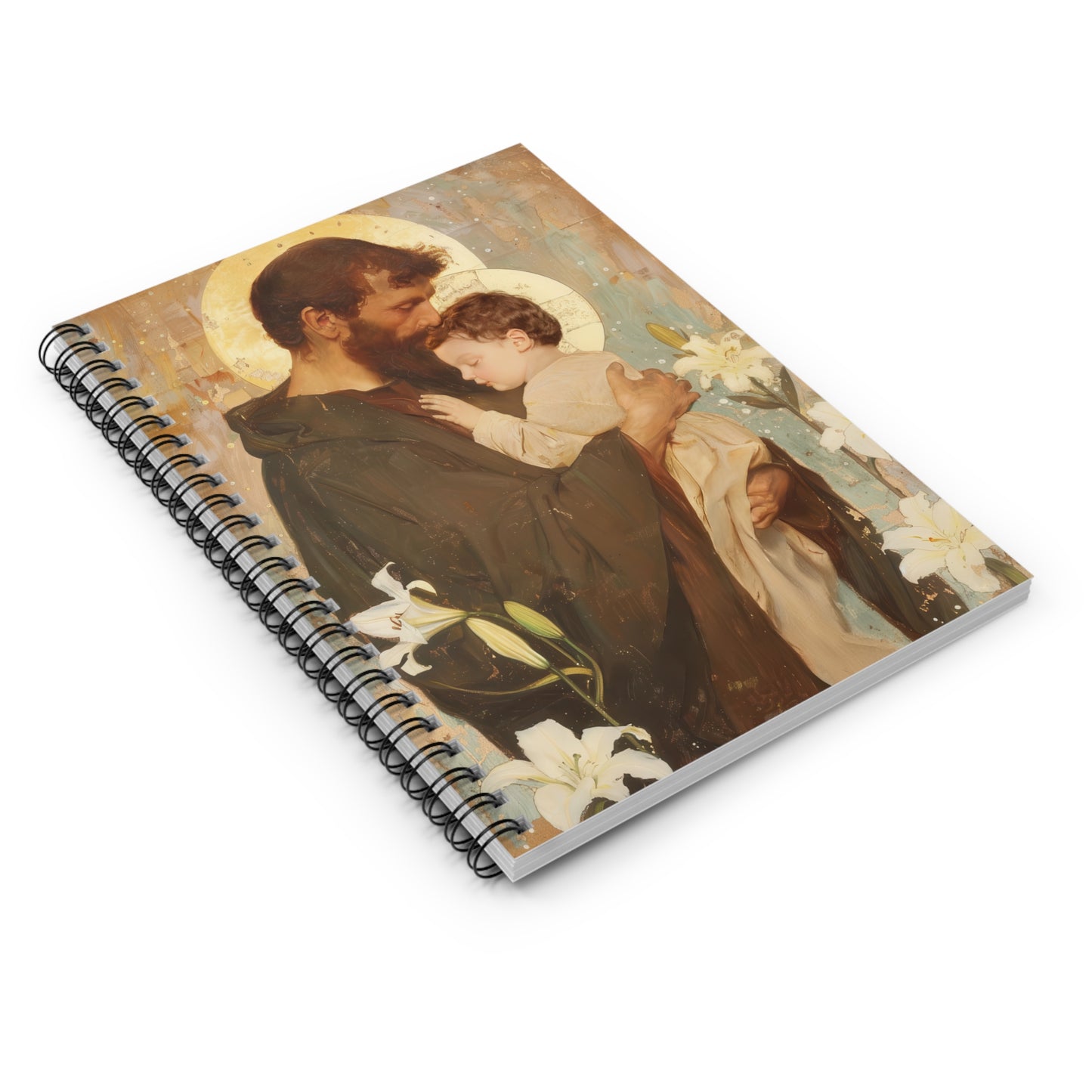 Saint Joseph and the Christ Child - Sanctified Souls Art - Religious Based Notebook - Spiral Notebook - Ruled Line