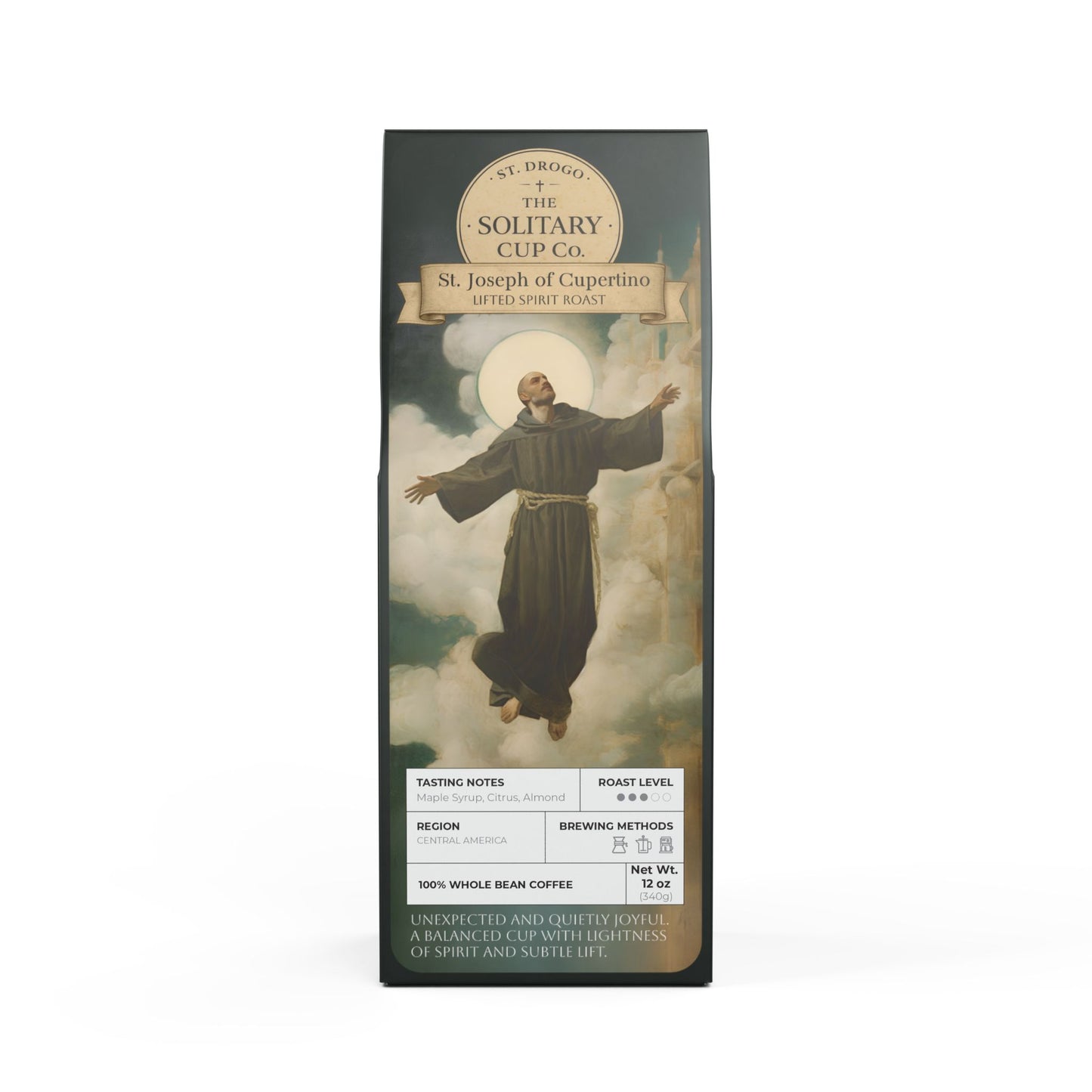 St. Joseph of Cupertino - Lifted Spirit Roast (Medium Roast) - St. Drogo - The Solitary Cup Co. - Artisan Catholic Saint Inspired Coffee - 12 oz.