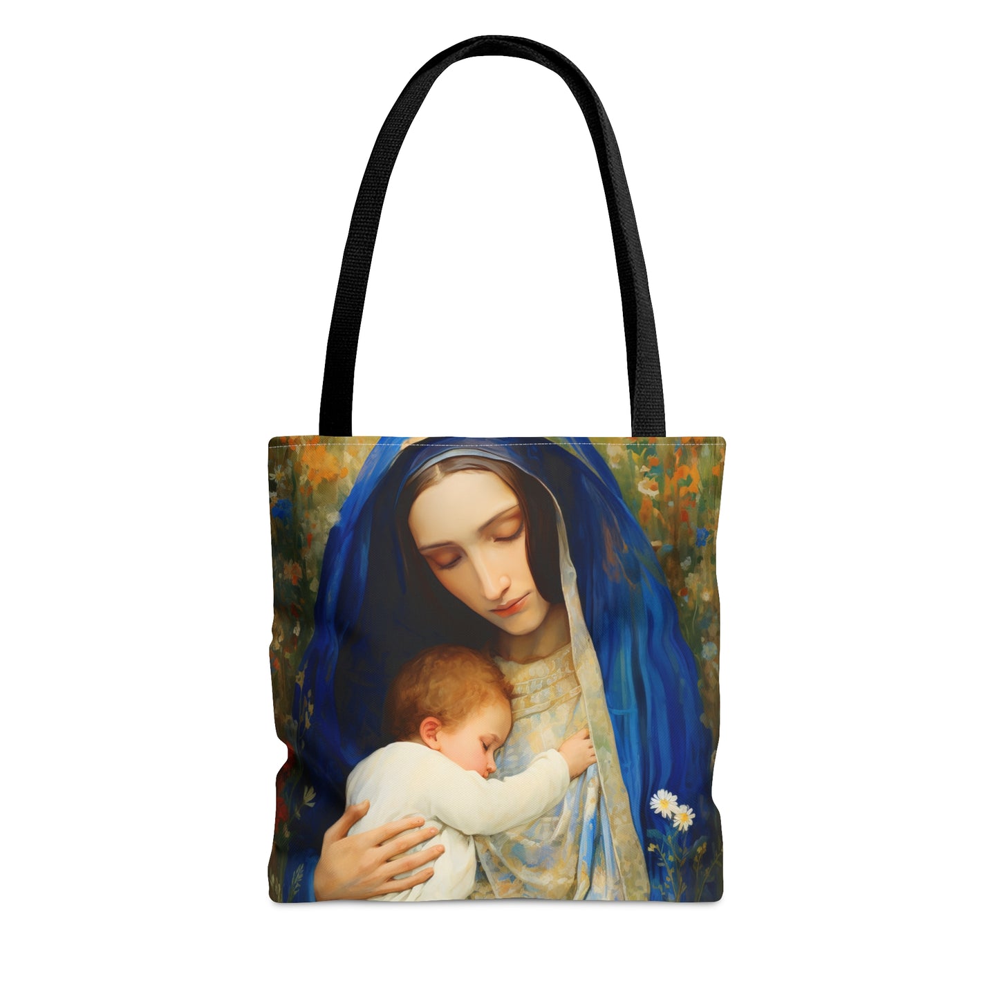 The Eternal Mother Mary and the Infant Jesus Tote Bag - Catholic faith inspired carry-all purse - day to day bag - Double Sided