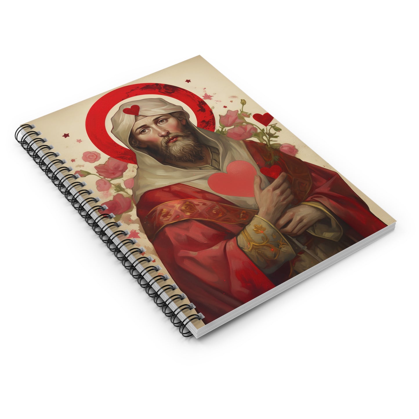 Saint Valentine Journal - Sanctified Souls Art - Religious Based Notebook - Spiral Notebook - Ruled Line