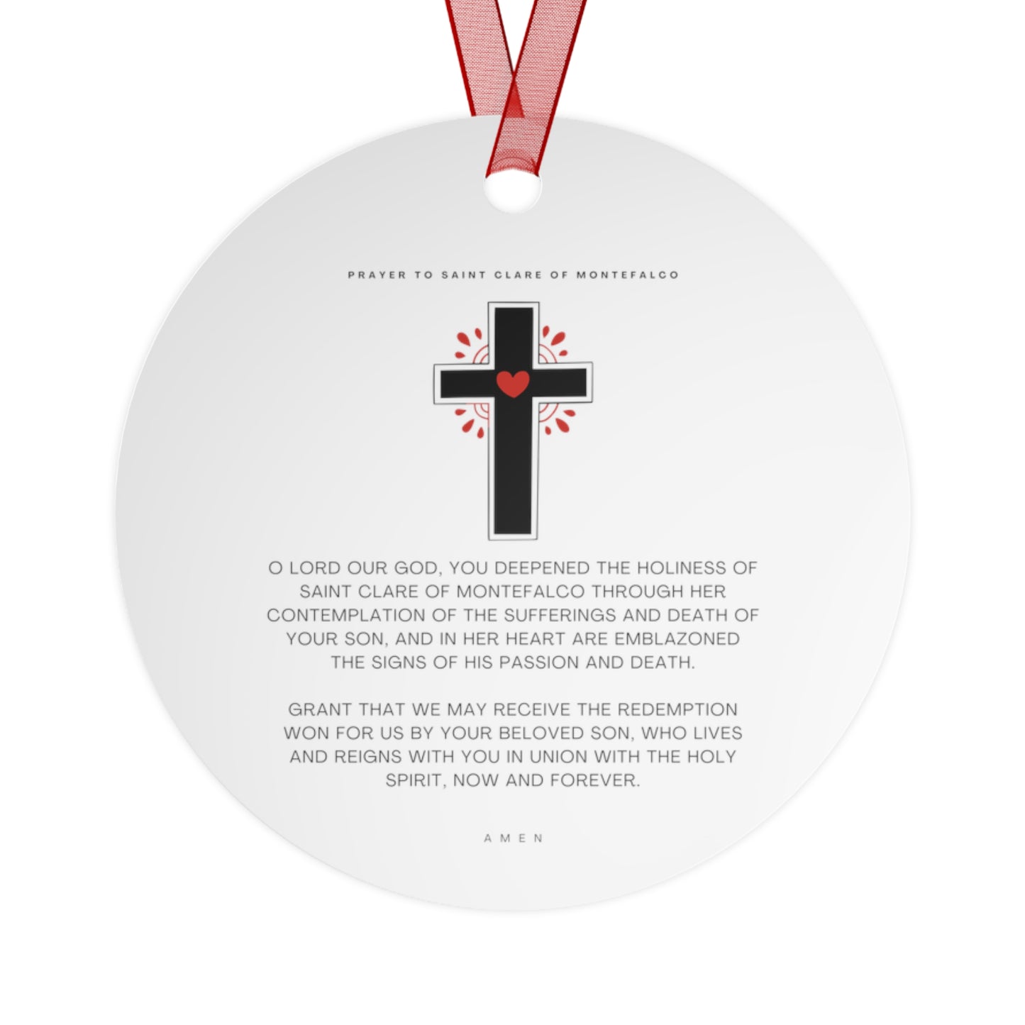 Saint Clare of Montefalco Metal Ornament - Religious Holiday Christmas Ornament and Keepsake - Double sided - Prayer Ornament
