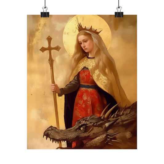 Saint Margaret of Antioch - Sanctified Souls Print - Multiple Sizes - Premium Posters - Catholic Art - Christian painting