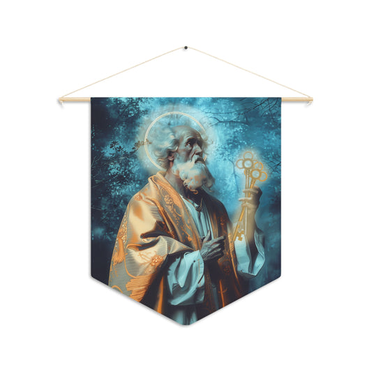 Saint Peter Pennant / Banner / Wall Hanging - Prayer room art - 18" x 21" - Catholic prayer Religious Christian Gift - Large Wall Banner