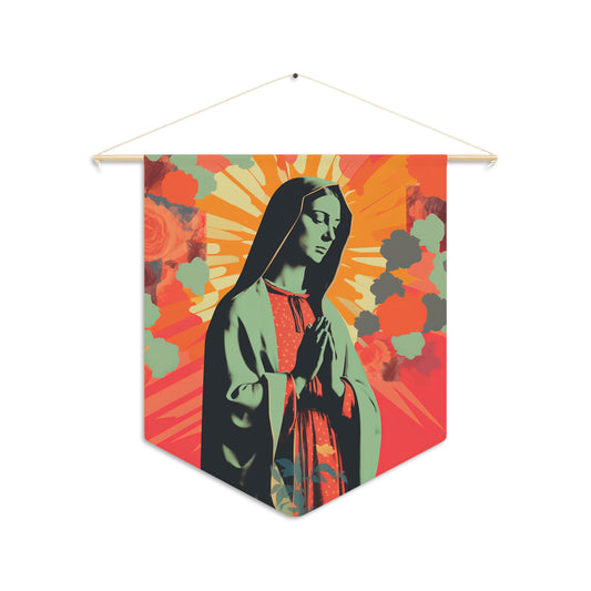 Queen of Heaven Wall Banner / Wall Hanging - Prayer room art - Catholic Home Art - Large Saint Art - 18" x 21" - Virgin Mary Collage Pop Art