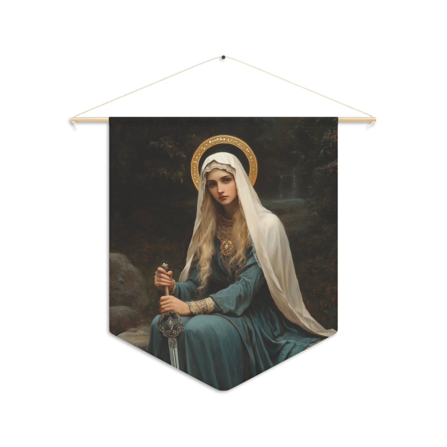 Saint Winifred Pennant / Banner / Wall Hanging - Prayer room art - 18" x 21" - Catholic prayer Religious - Large Print