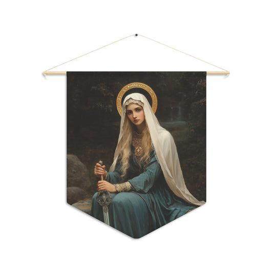Saint Winifred Pennant / Banner / Wall Hanging - Prayer room art - 18" x 21" - Catholic prayer Religious - Large Print