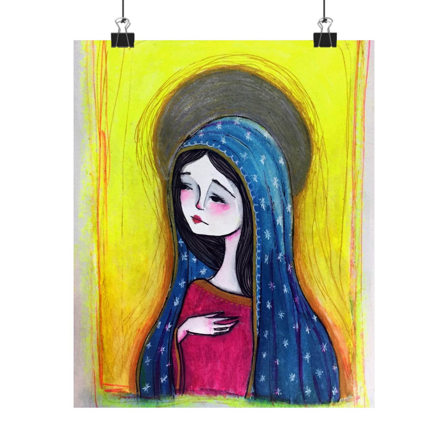 Our Lady of Guadalupe Poster Print - Hand-Drawn Catholic Art Print | Marian Devotional Wall Art | Sanctified Solocosmo Religious Poster