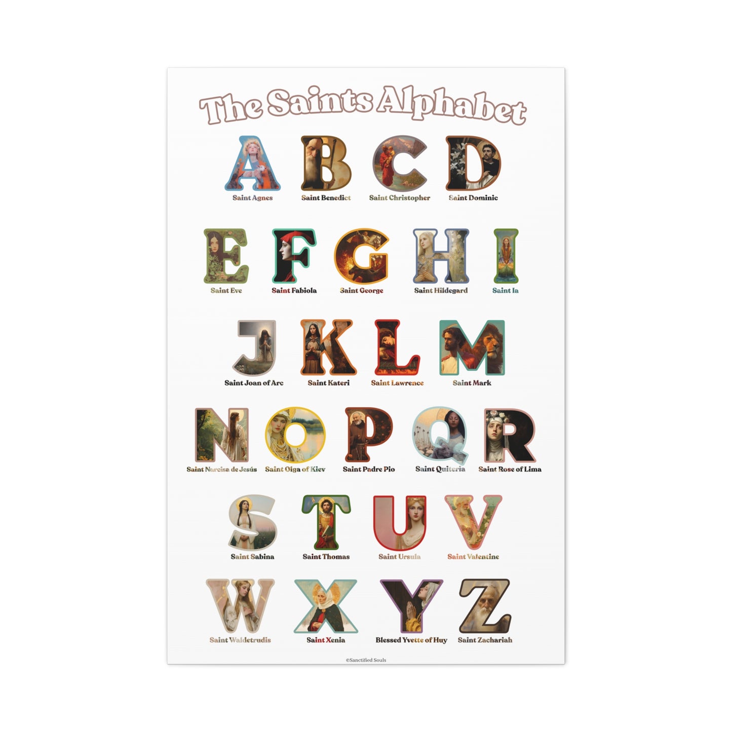 Catholic Saints ABC Alphabet Canvas - A to Z Saints Wall Art - Catholic Saints Chart - Catholic Nursery / Homeschool - Saints of the Church