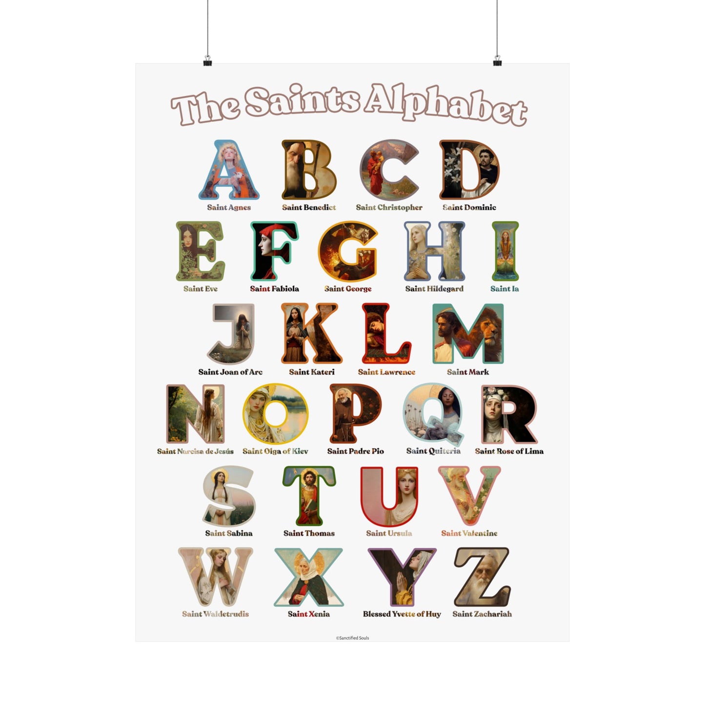 Catholic Saints ABC Print - Alphabet Poster - A to Z Saints Wall Art - Catholic Saints Chart- Classroom / Homeschool - Saints of the Church