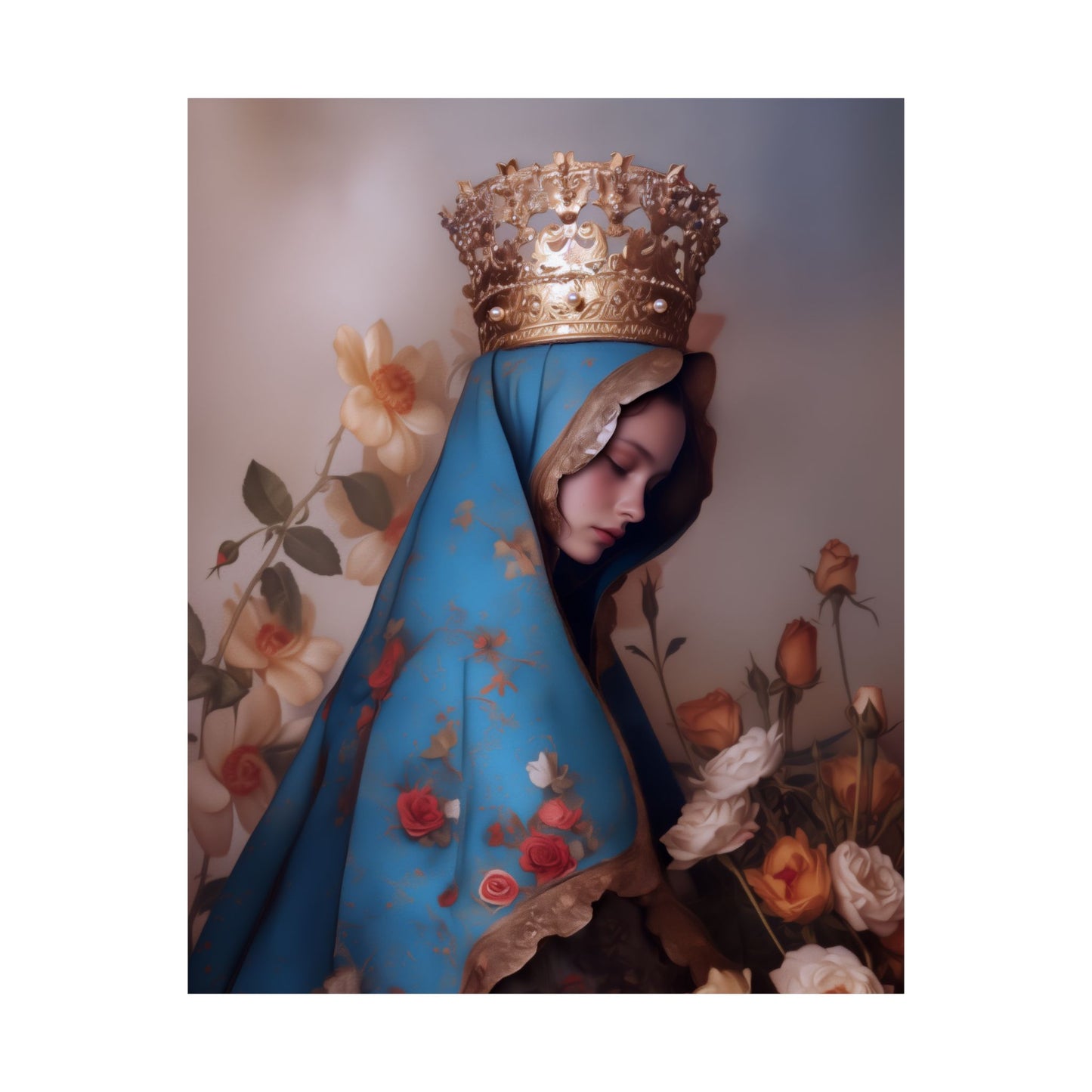Our Lady of the Roses - Sanctified Souls Print - Multiple Sizes - Premium Matte Vertical Posters - Mother Mary Print