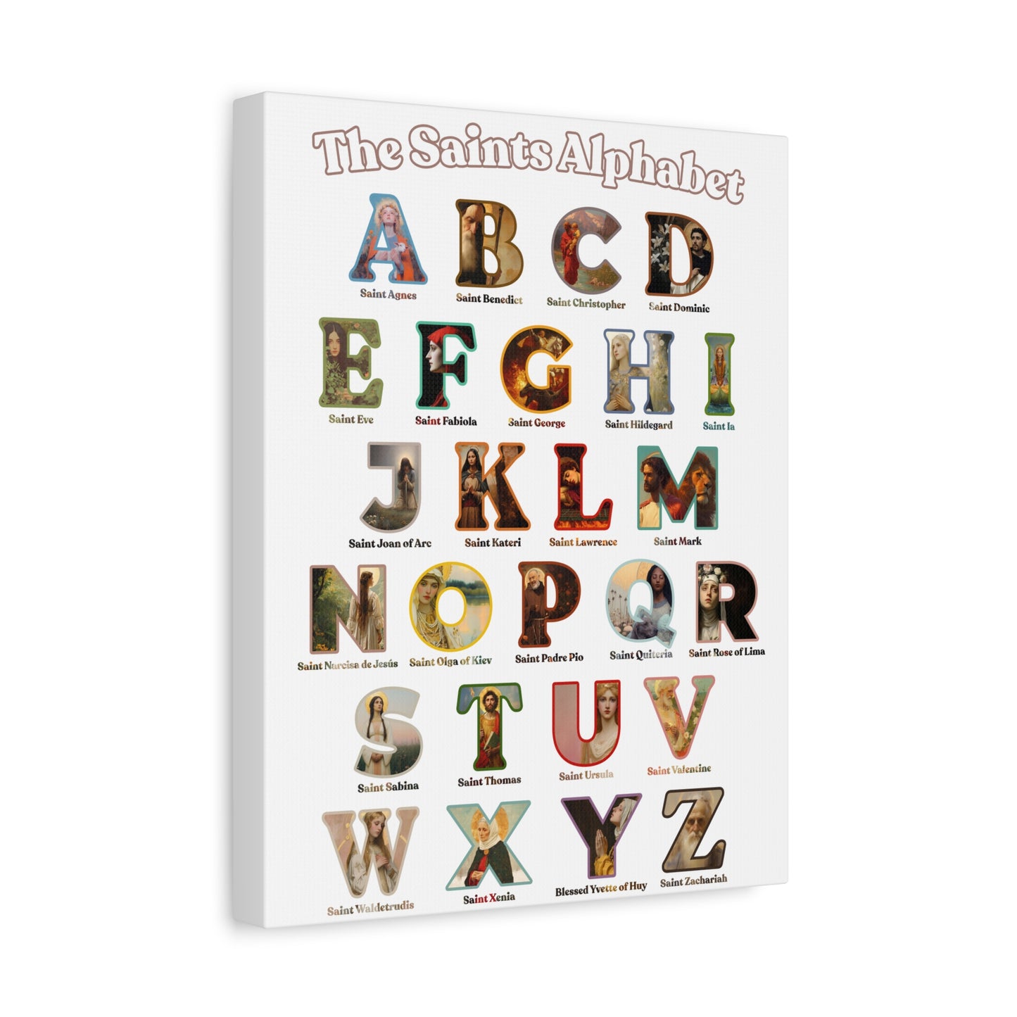 Catholic Saints ABC Alphabet Canvas - A to Z Saints Wall Art - Catholic Saints Chart - Catholic Nursery / Homeschool - Saints of the Church
