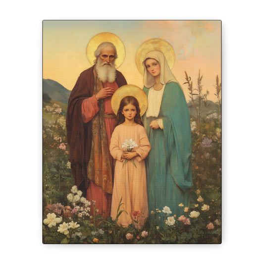 Saints Joachim and Anne with Young Mary - Gallery Wrapped Canvas - Print - Religious Art for your Home - Catholic Art