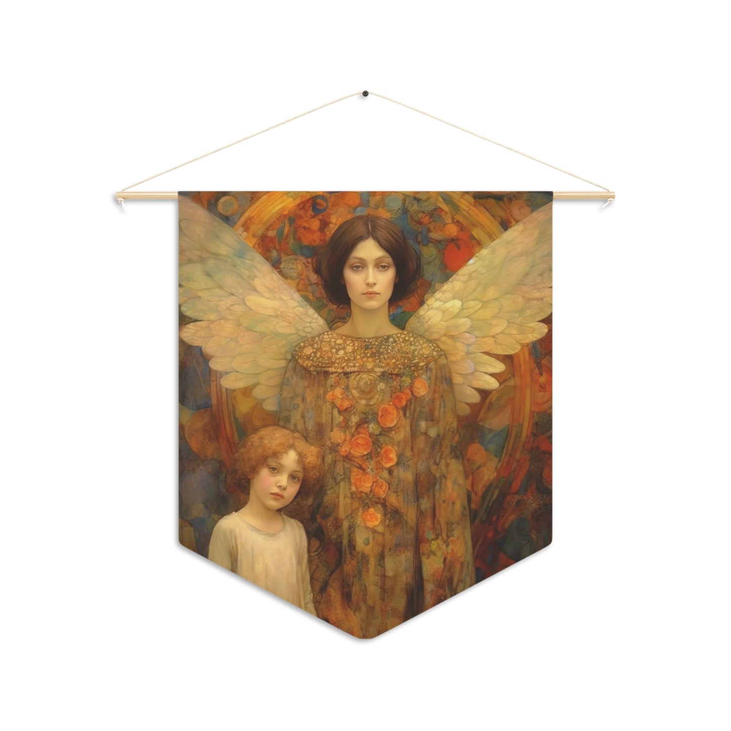 Heaven's Guardian Wall Banner / Wall Hanging - Guardian Angel Art - Nursery Room Print for your home - 18" x 21"