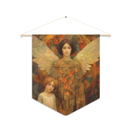 Heaven's Guardian Wall Banner / Wall Hanging - Guardian Angel Art - Nursery Room Print for your home - 18" x 21"