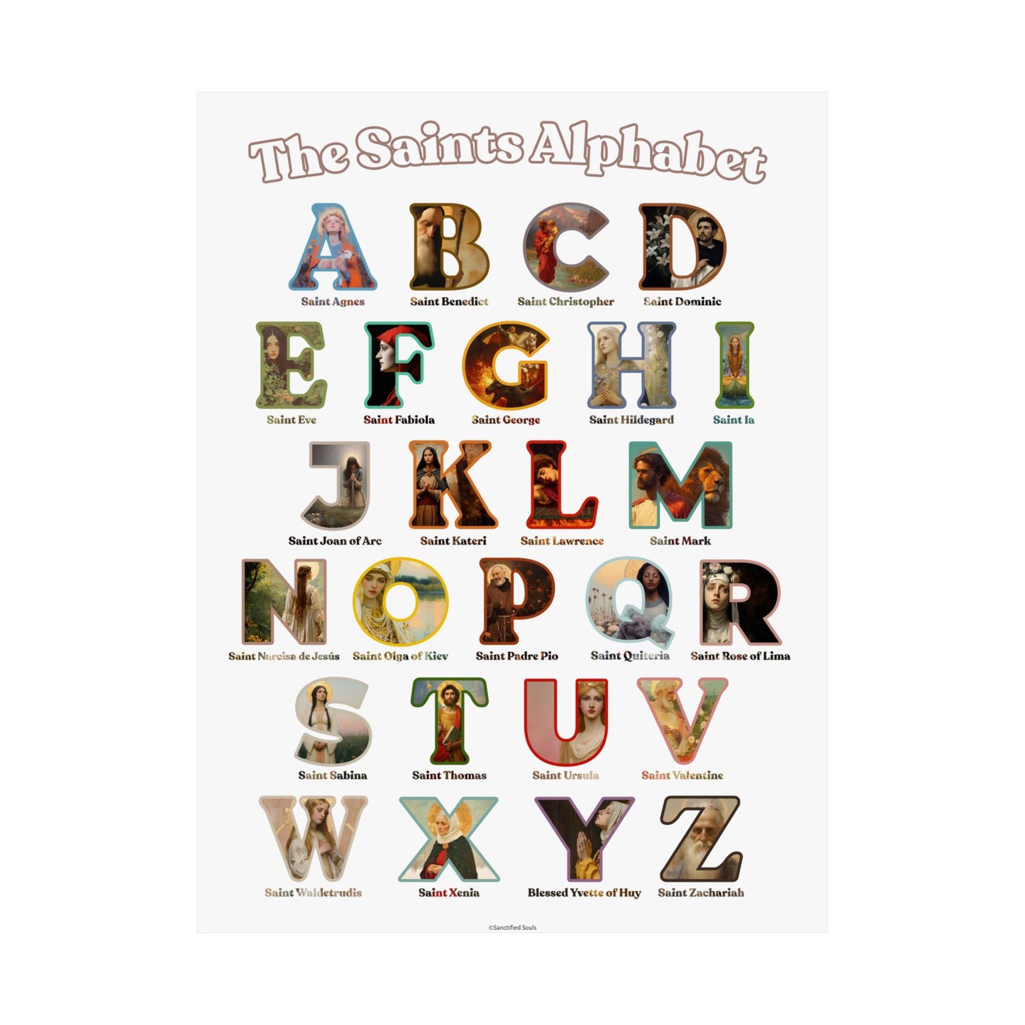 Catholic Saints ABC Print - Alphabet Poster - A to Z Saints Wall Art - Catholic Saints Chart- Classroom / Homeschool - Saints of the Church