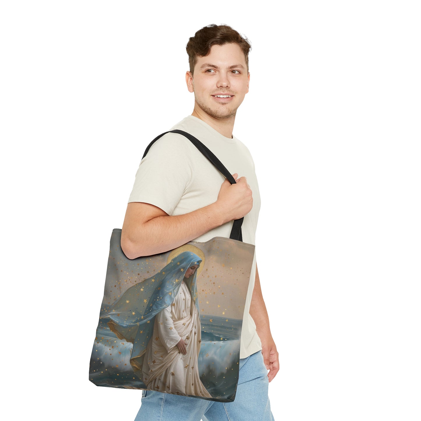 Ocean's Embrace - Devotion to Our Lady Star of the Sea Tote Bag - Large Medium Small Faith Art Bag - Re usable Tote Purse - Double Sided