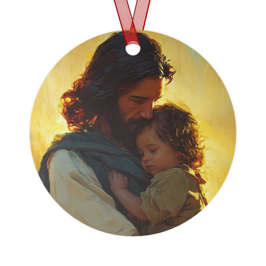 Divine Protector of the Innocent - Christ and Child Metal Ornament - Religious Holiday Christmas Ornament and Keepsake - Catholic Keepsake