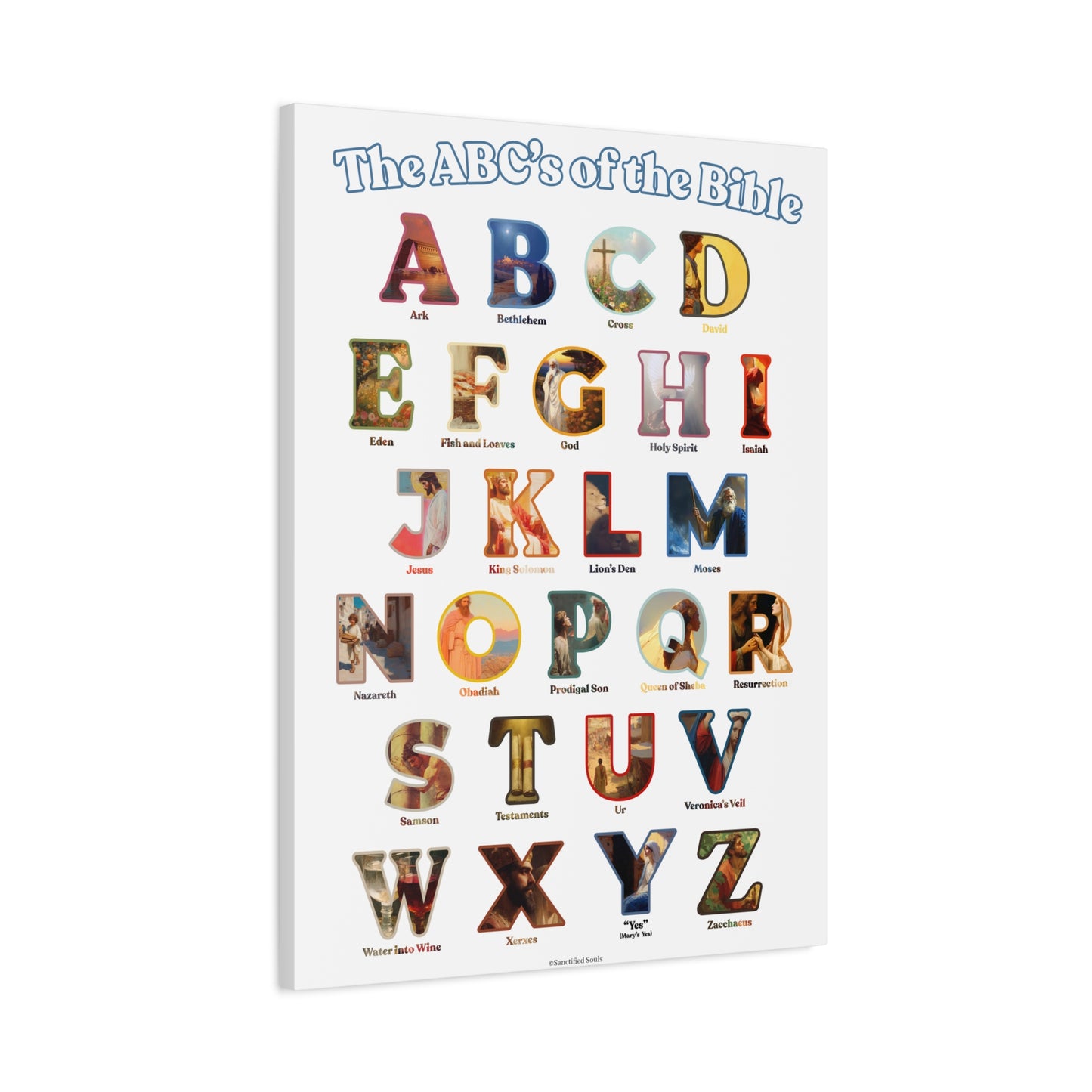 Catholic Bible ABC Prints - Alphabet Canvas - ABCs of the Bible Wall Art - Biblical People Places and Stories -  Homeschool / Sunday School