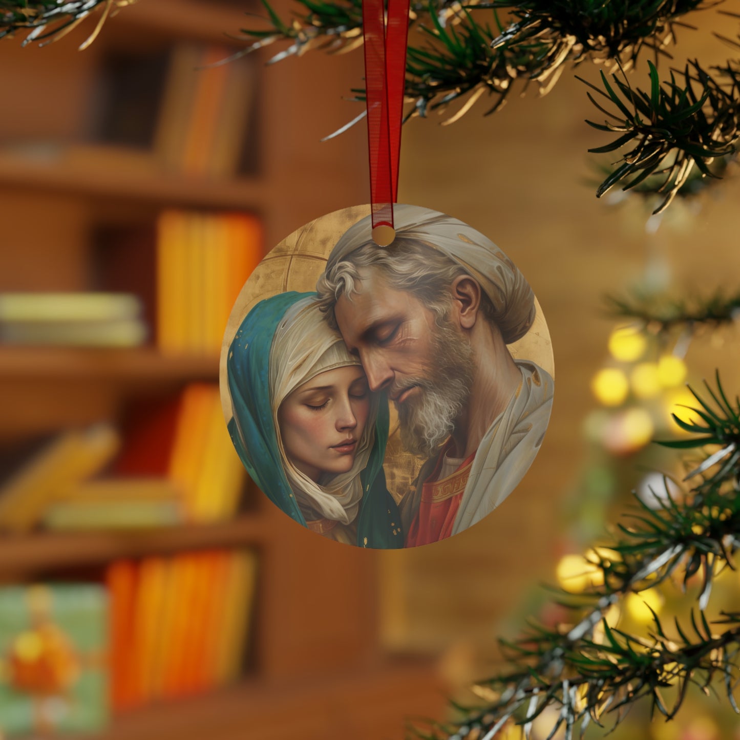 Saints Peter and Fevronia of Murom Metal Ornament - Religious Holiday Christmas Ornament and Keepsake - Double sided