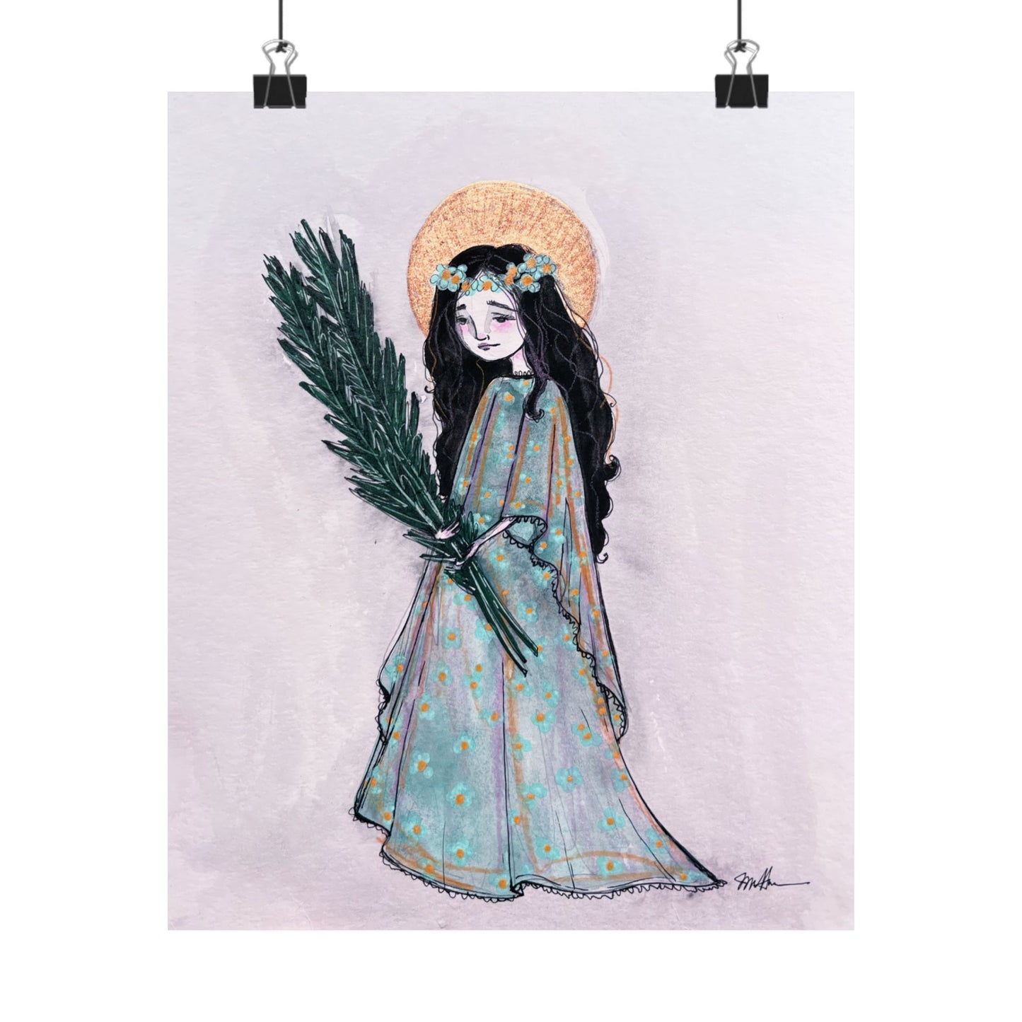 Saint Faith Matte Poster - Hand-Drawn Art - Catholic Print | Faith Hope and Charity Devotional Wall Art | Christian Religious Poster