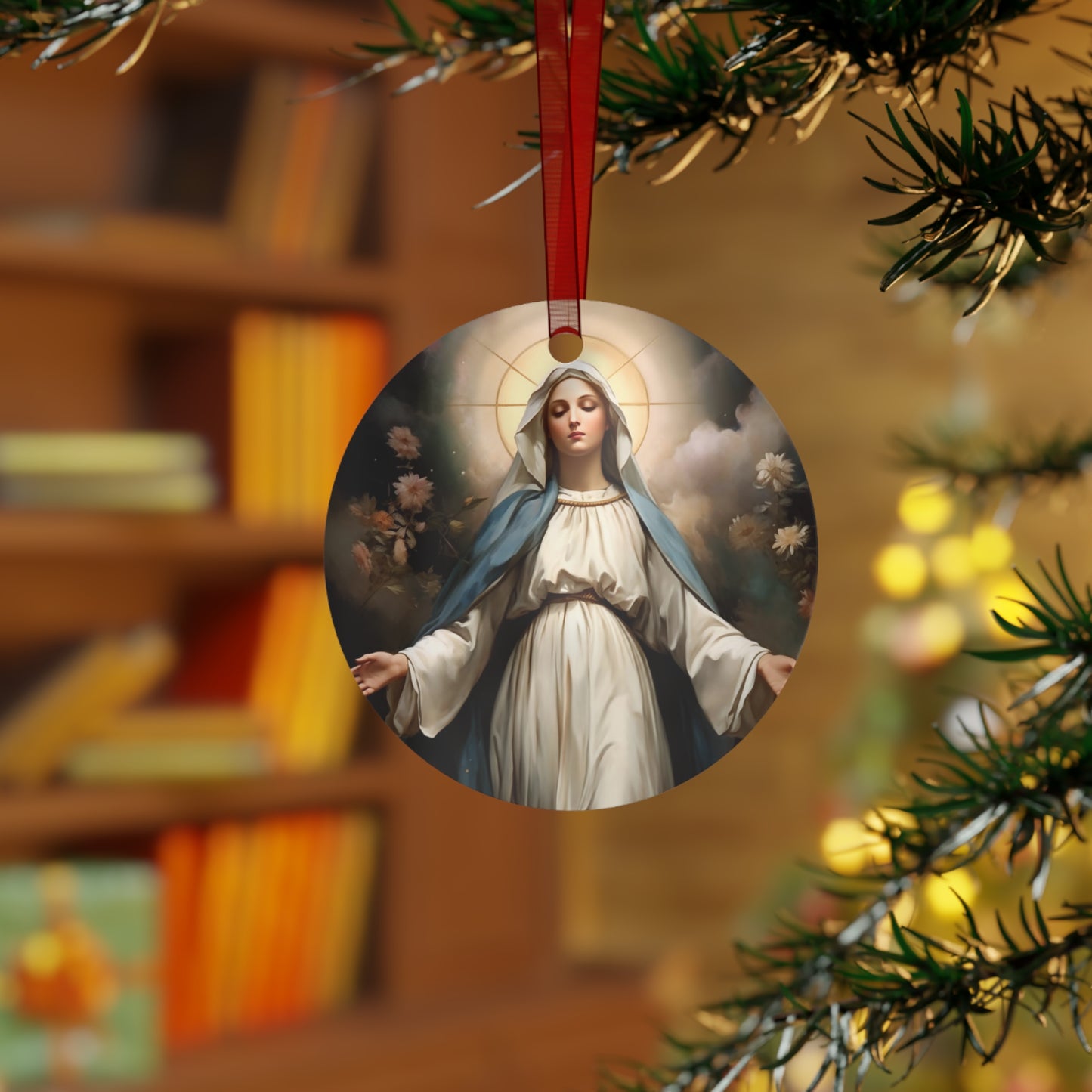 Ethereal Beauty - The Immaculate Mother Ornament - Religious Holiday Christmas Ornament and Keepsake - Double sided Keepsake Ornament