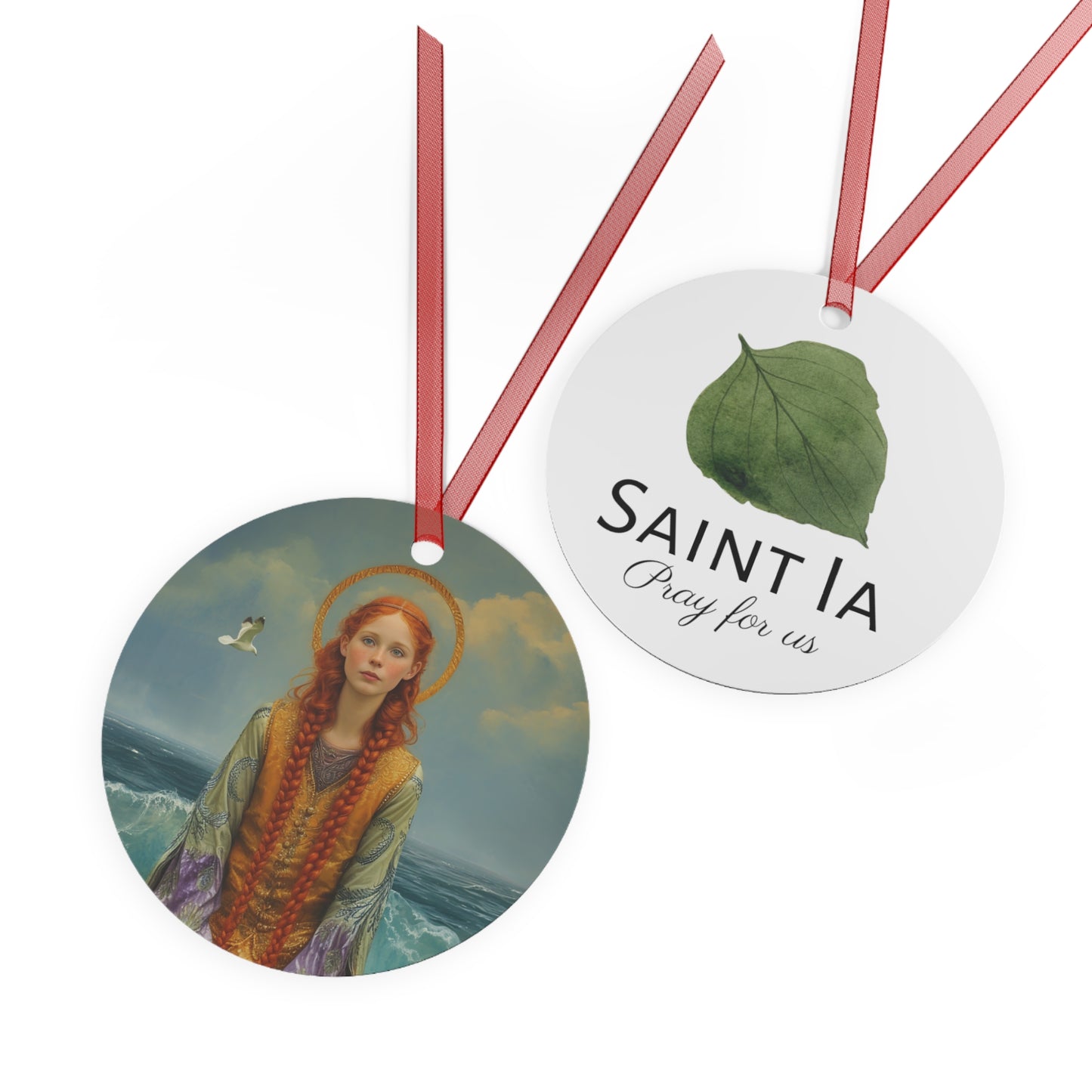 Saint Ia of Cornwall Metal Ornament - Religious Holiday Christmas Ornament and Keepsake - Double sided - Prayer Ornament