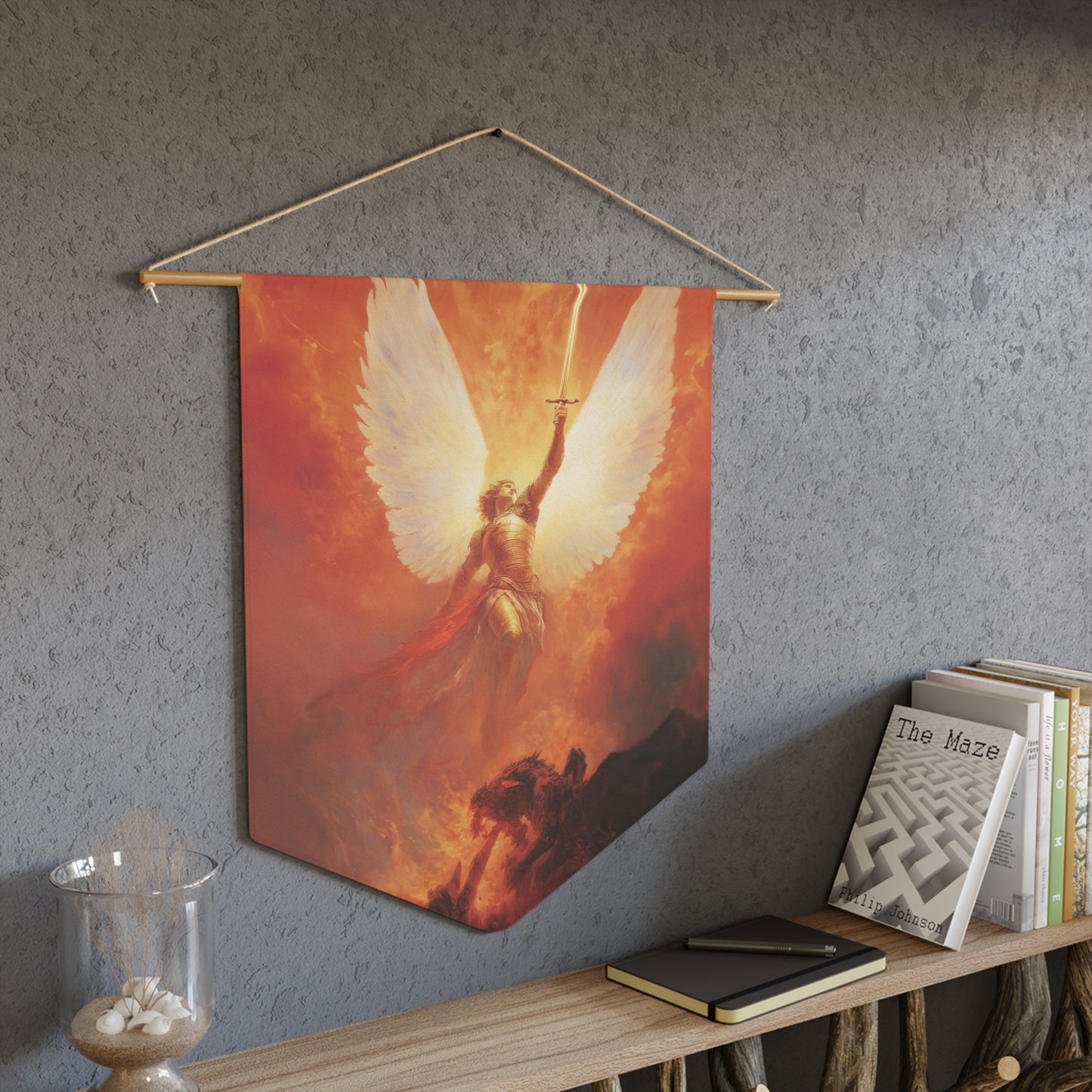 Saint Michael the Archangel  Pennant / Banner / Wall Hanging - Prayer room art - 18" x 21" - Catholic - Large Banner