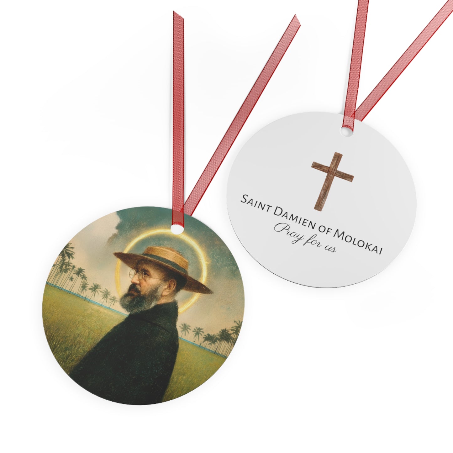 Saint Damien of Molokai Ornament - Religious Holiday Christmas Ornament and Keepsake - Double sided Keepsake