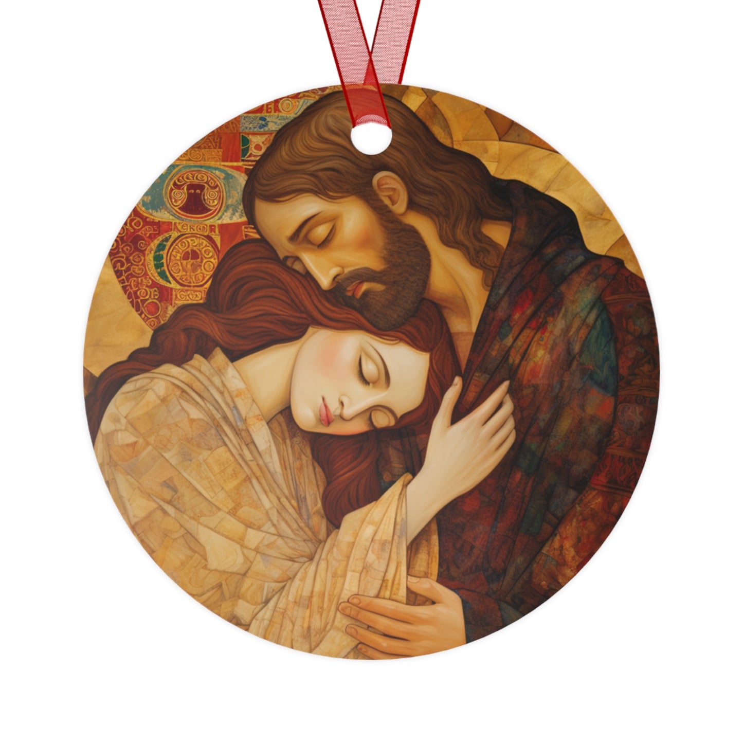 Healing Love Metal Ornament - Religious Holiday Christmas Ornament and Keepsake - Double sided - Christ Embracing Mary Magdalene