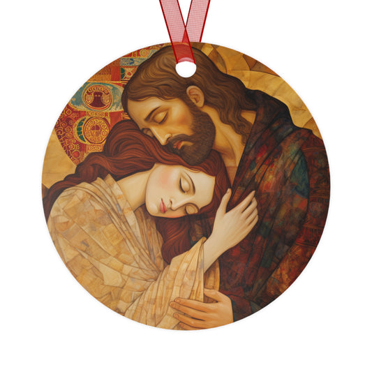 Healing Love Metal Ornament - Religious Holiday Christmas Ornament and Keepsake - Double sided - Christ Embracing Mary Magdalene