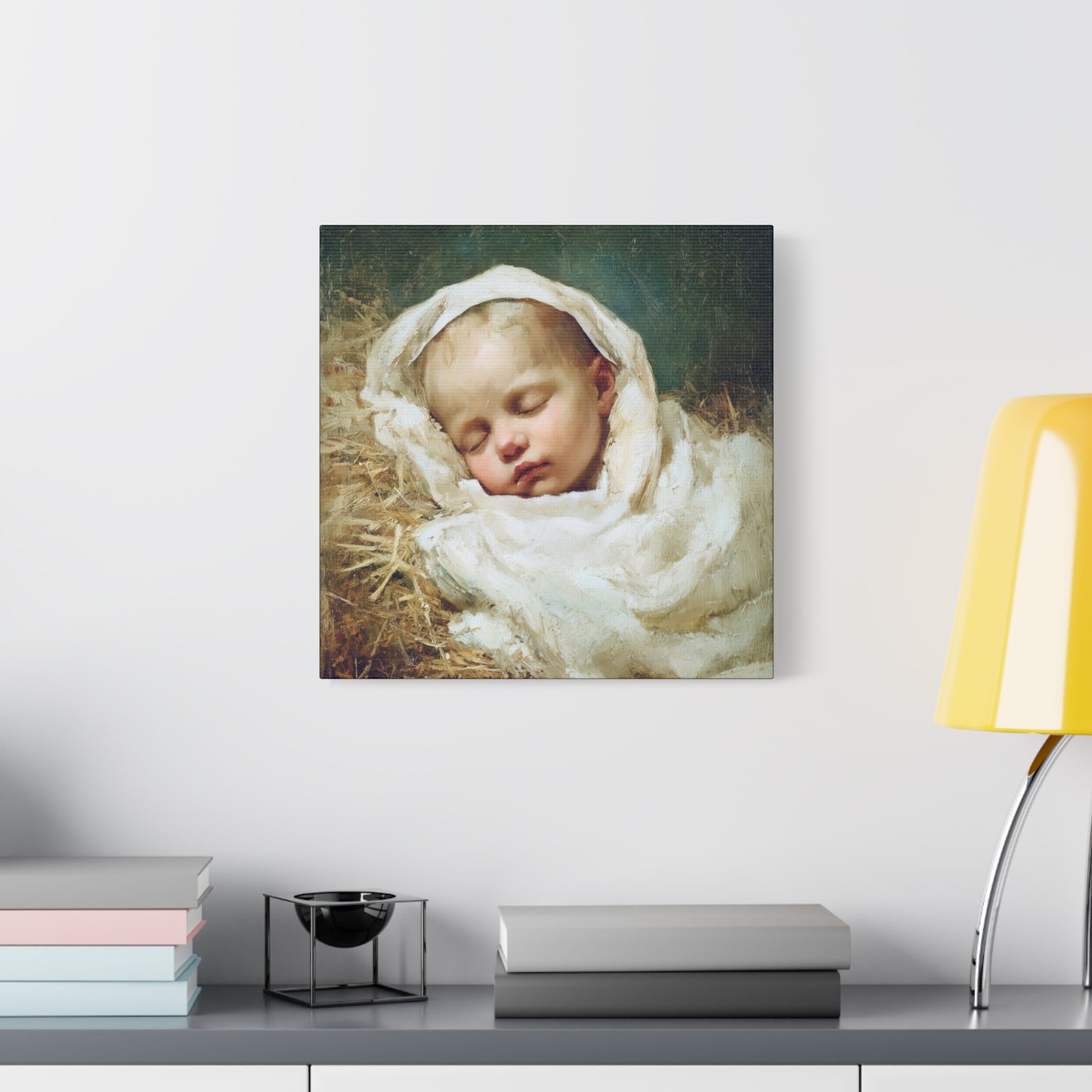 The Christ Child Resting in the Silence of the Manger - Gallery Wrapped Canvas - Print - Religious Art for your Home - Catholic Art Print