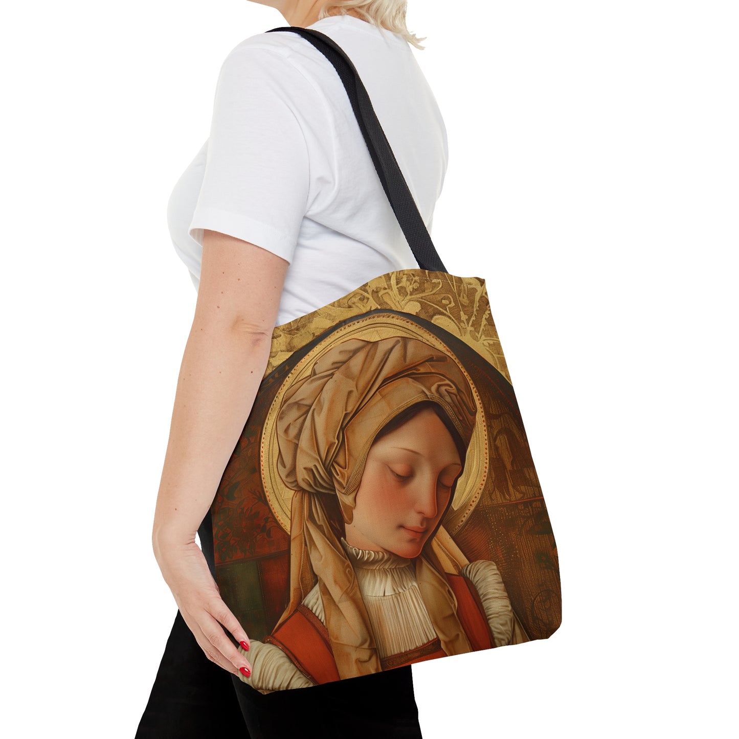 Saint Anne Line Tote Bag - Purse - Three sizes - Large Medium Small Faith Art Bag - Catholic faith inspired carry-all purse - Double Sided
