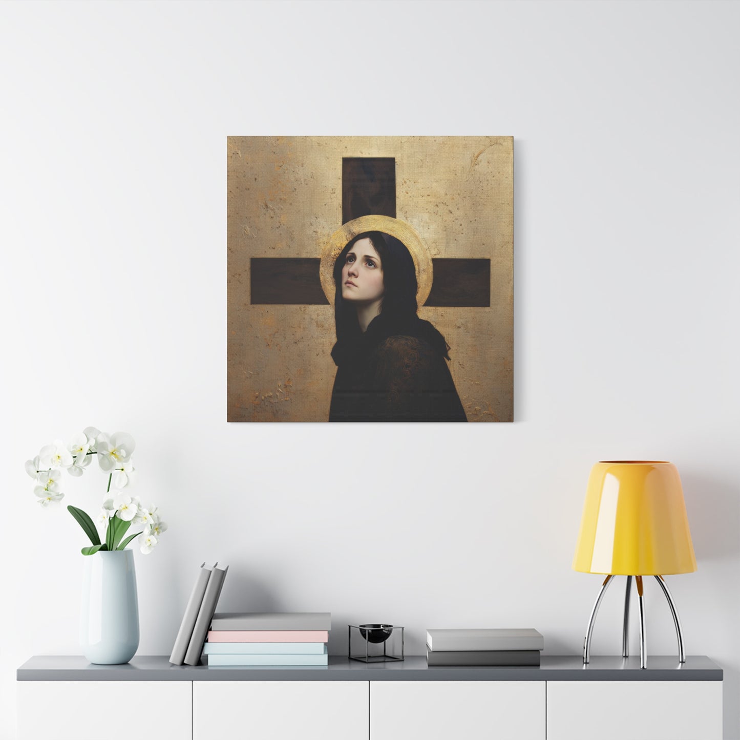 Our Lady of the Cross - Mother Mary  - Our Lady of the Crucifix - Marian Art - Gallery Wrapped Canvas - Print - Catholic Art Print